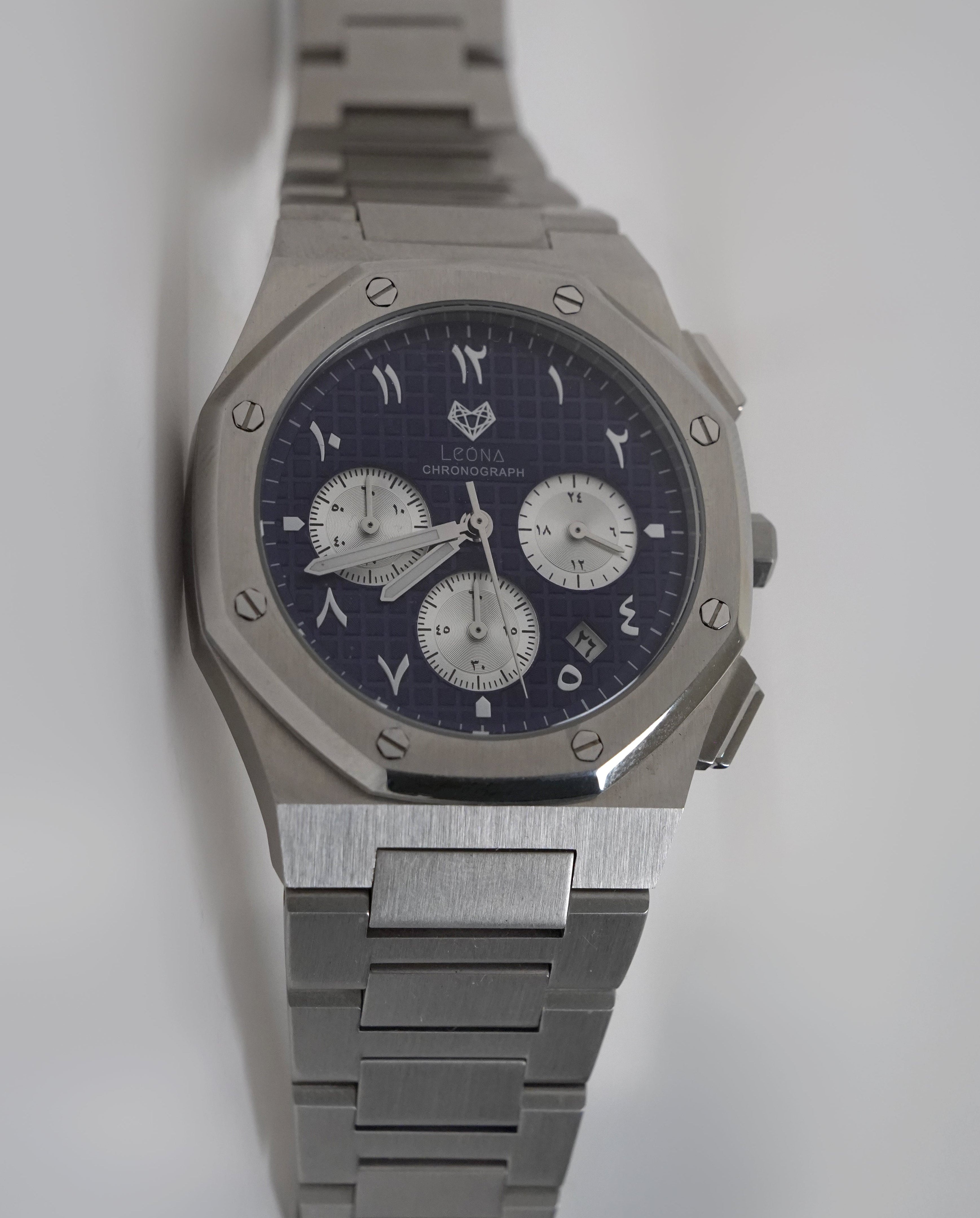 Royal Chronograph Men's Watch Blue – 40mm Arabic Dial, Full Steel, Japanese Quartz ,Waterproof - Leona Jewelry