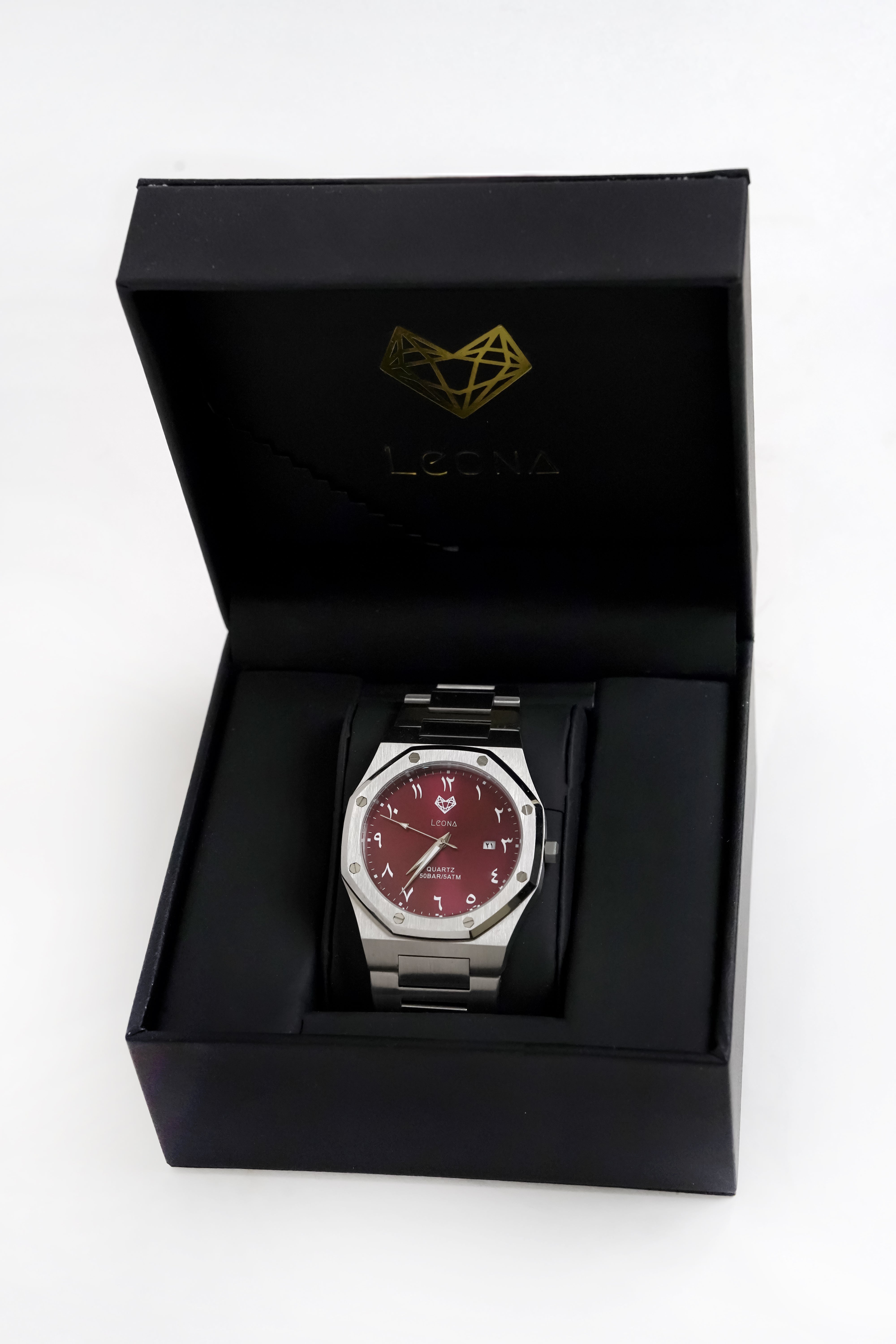 Royal Men's Watch Red – 40mm Arabic Dial, Full Steel, Japanese Quartz ,Waterproof, Ultra Thin - Leona Jewelry
