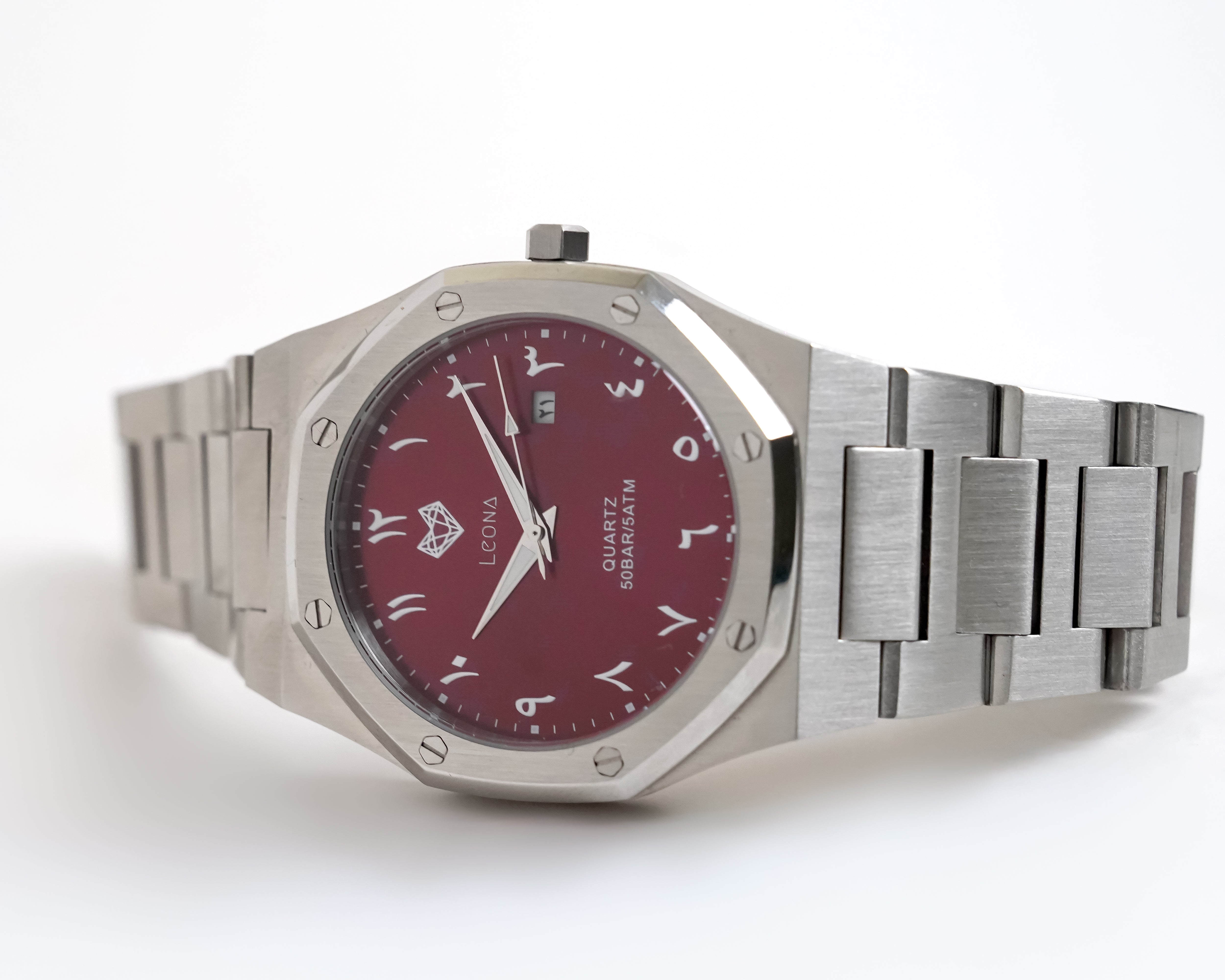 Royal Men's Watch Red – 40mm Arabic Dial, Full Steel, Japanese Quartz ,Waterproof, Ultra Thin - Leona Jewelry