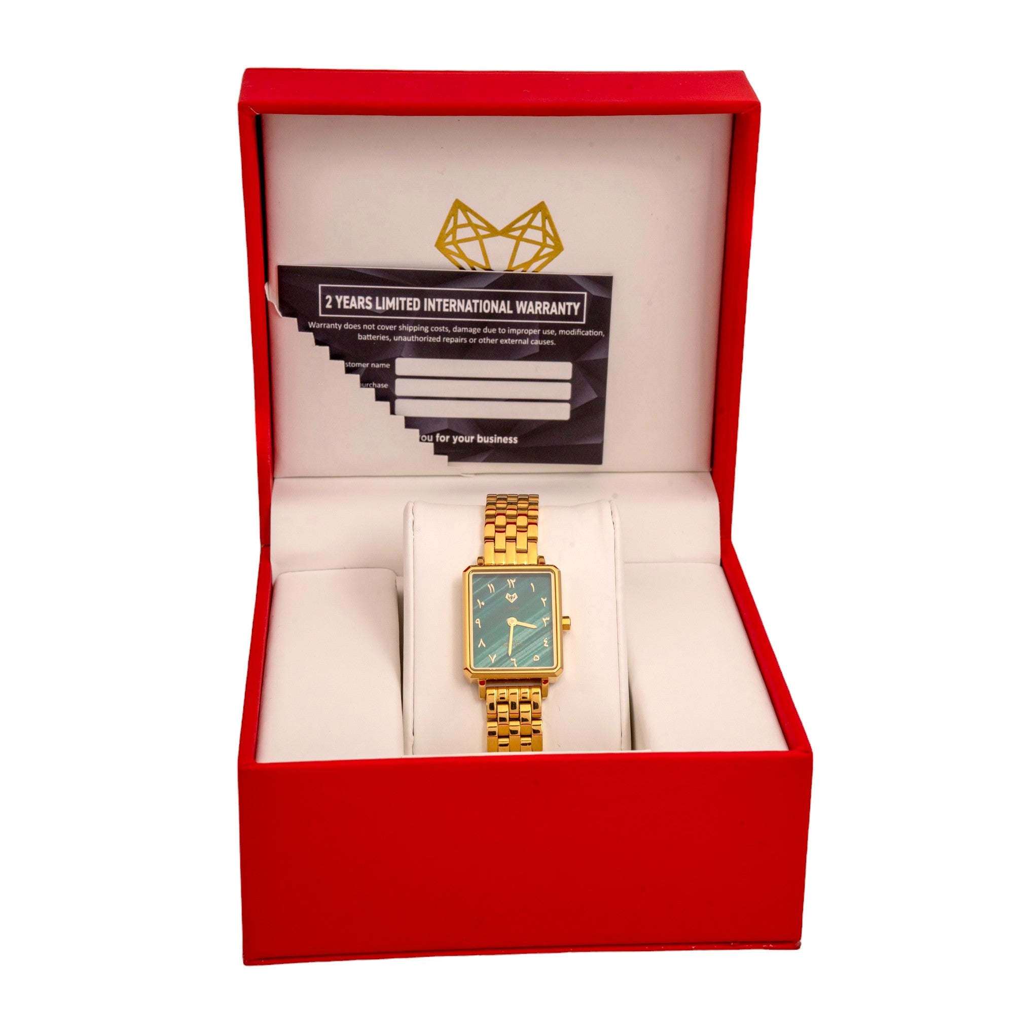 Elegance Watch Green Malachite Gold Plated - Leona Jewelry