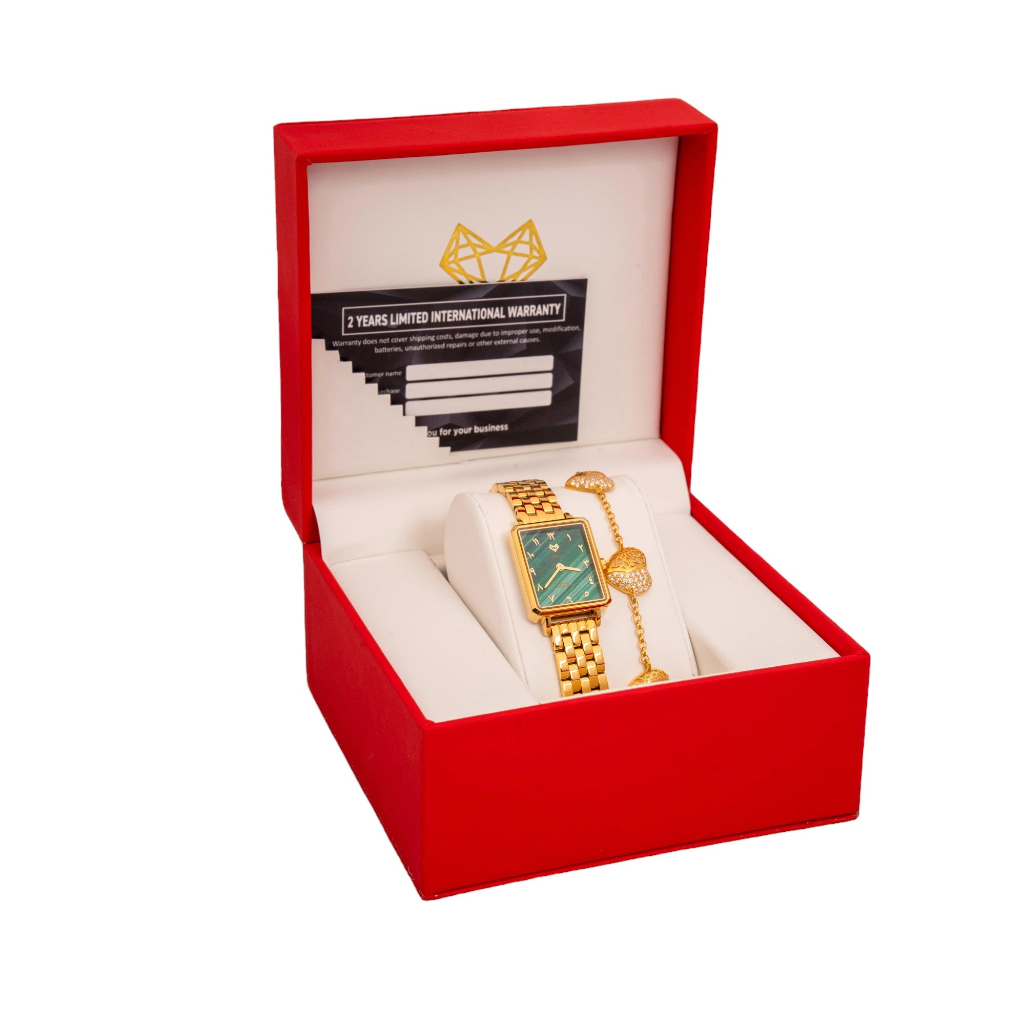 Elegance Watch Green Malachite Gold Plated - Leona Jewelry