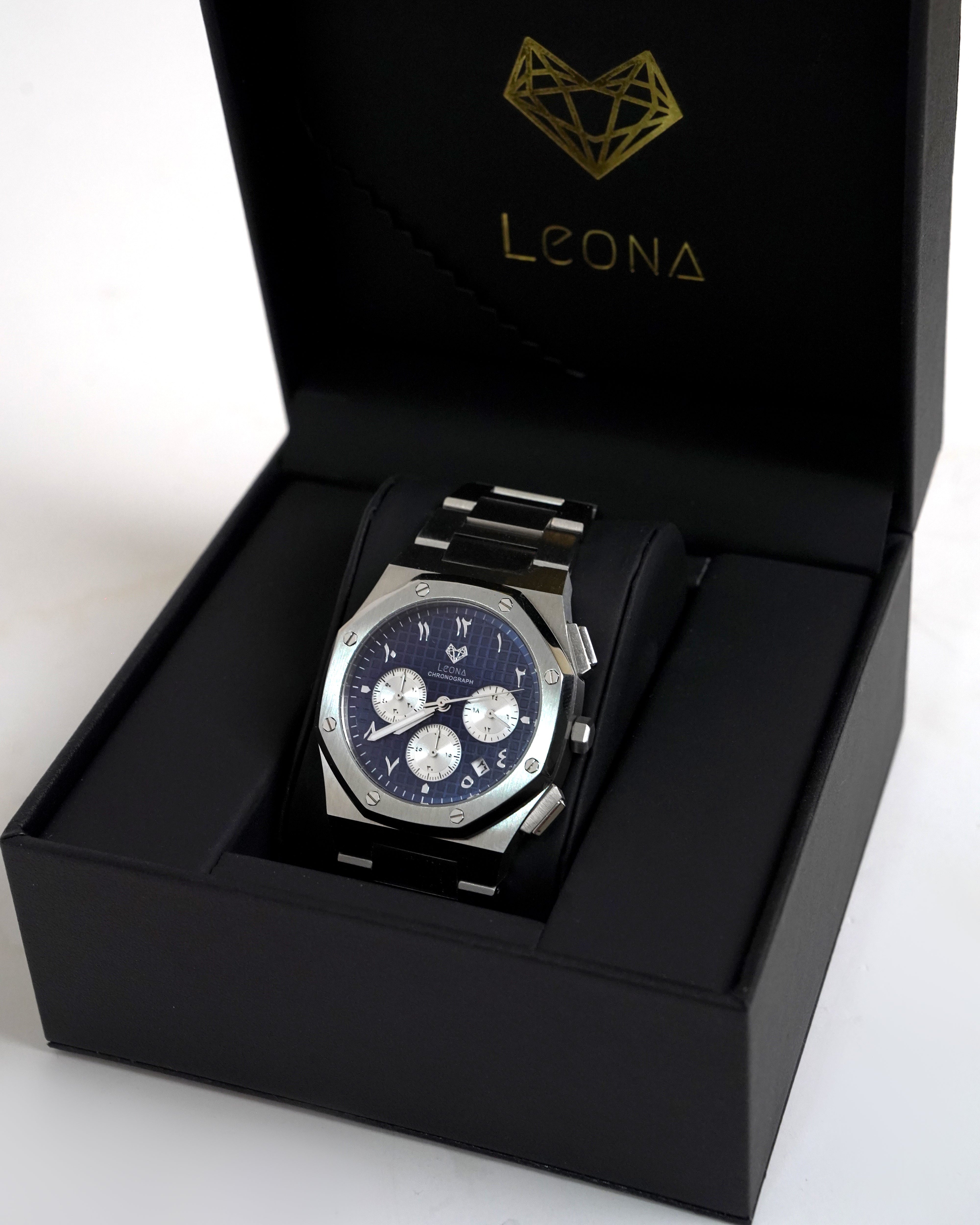 Royal Chronograph Men's Watch Blue – 40mm Arabic Dial, Full Steel, Japanese Quartz ,Waterproof - Leona Jewelry