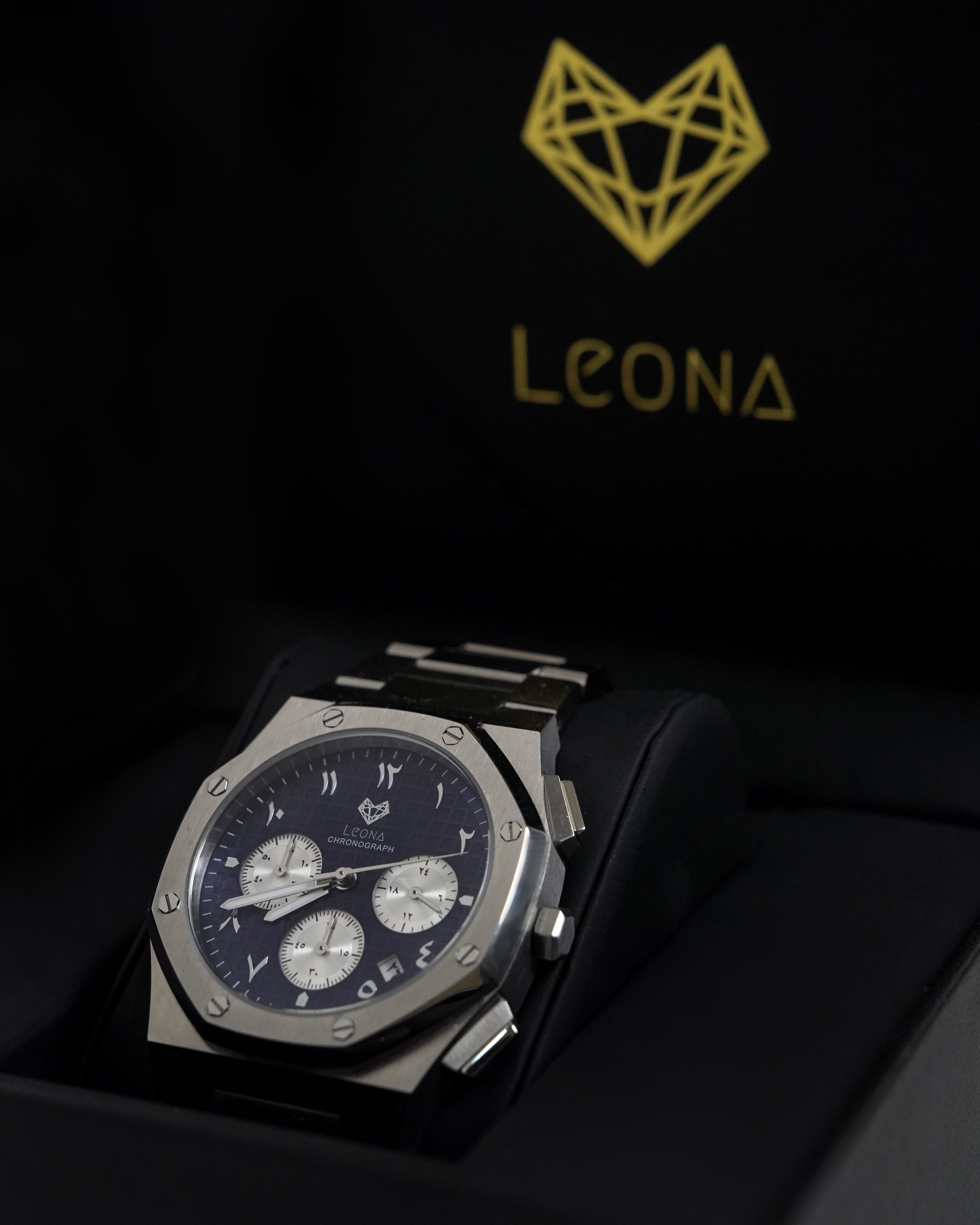 Royal Chronograph Men's Watch Blue – 40mm Arabic Dial, Full Steel, Japanese Quartz ,Waterproof - Leona Jewelry
