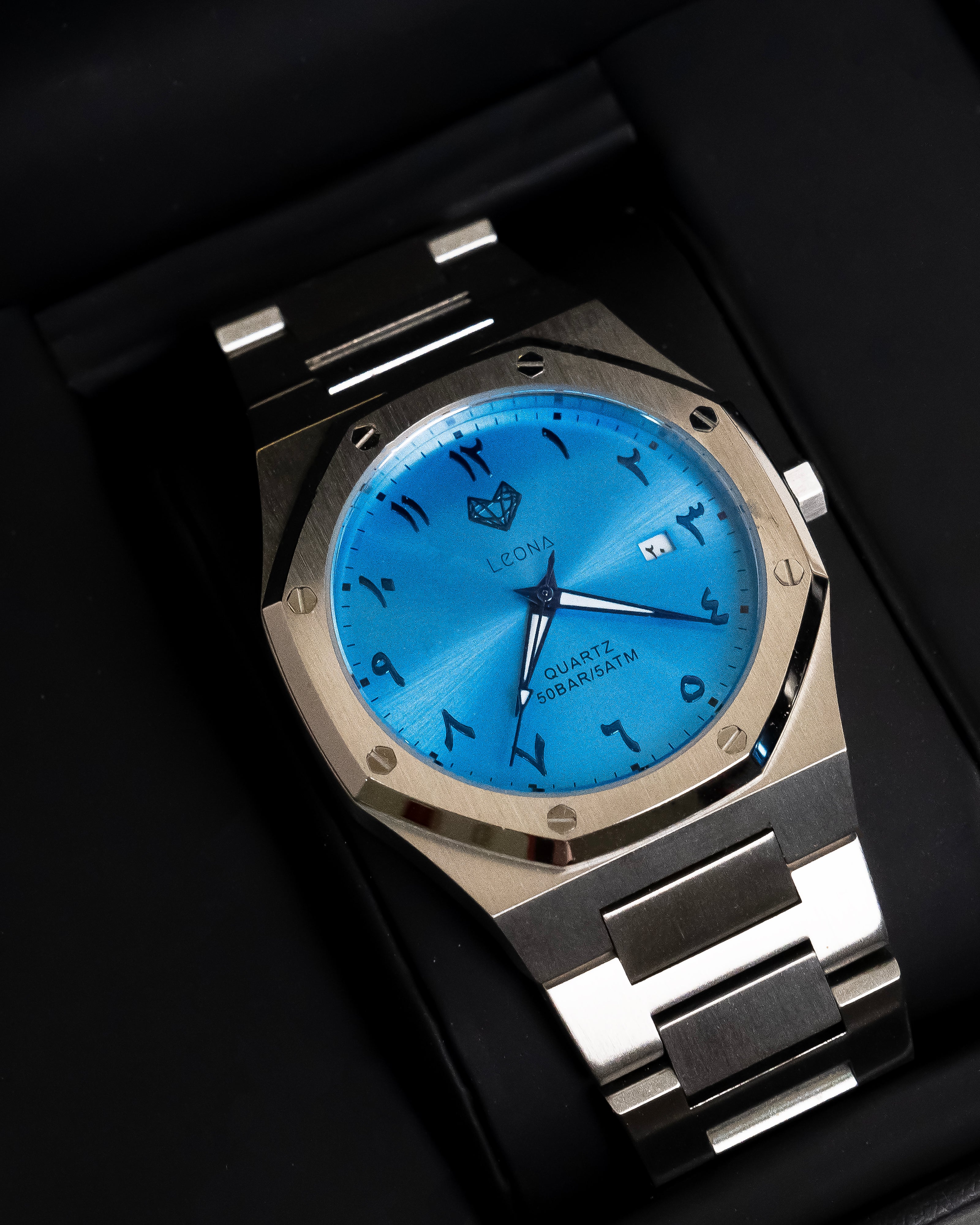 Royal Men's Watch Blue – 40mm Arabic Dial, Full Steel, Japanese Quartz ,Waterproof, Ultra Thin - Leona Jewelry