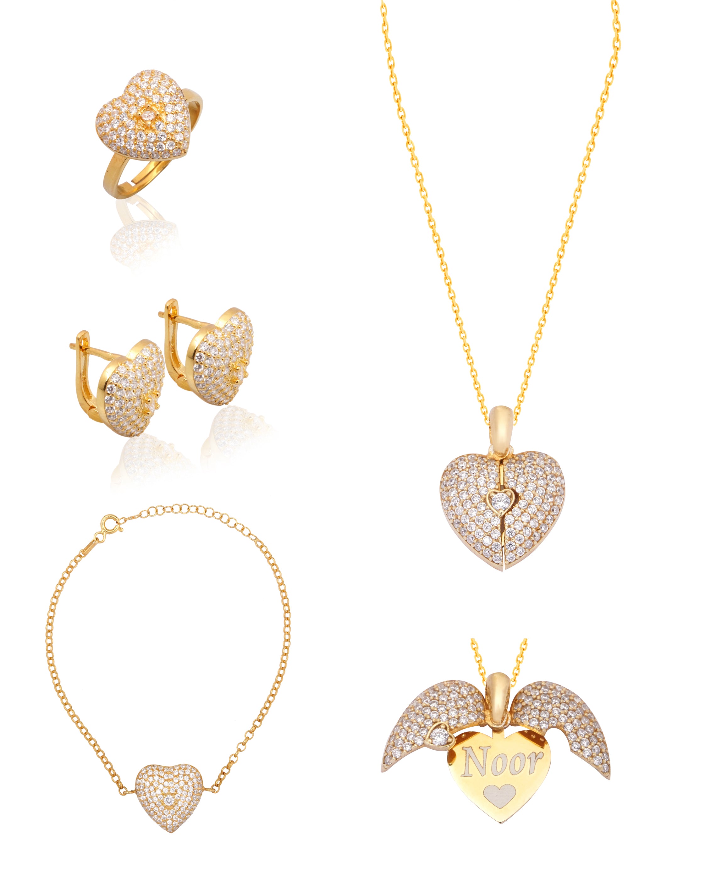 925 Silver Personalized Custom Love Heart Jewelry Set - Leona Jewelry