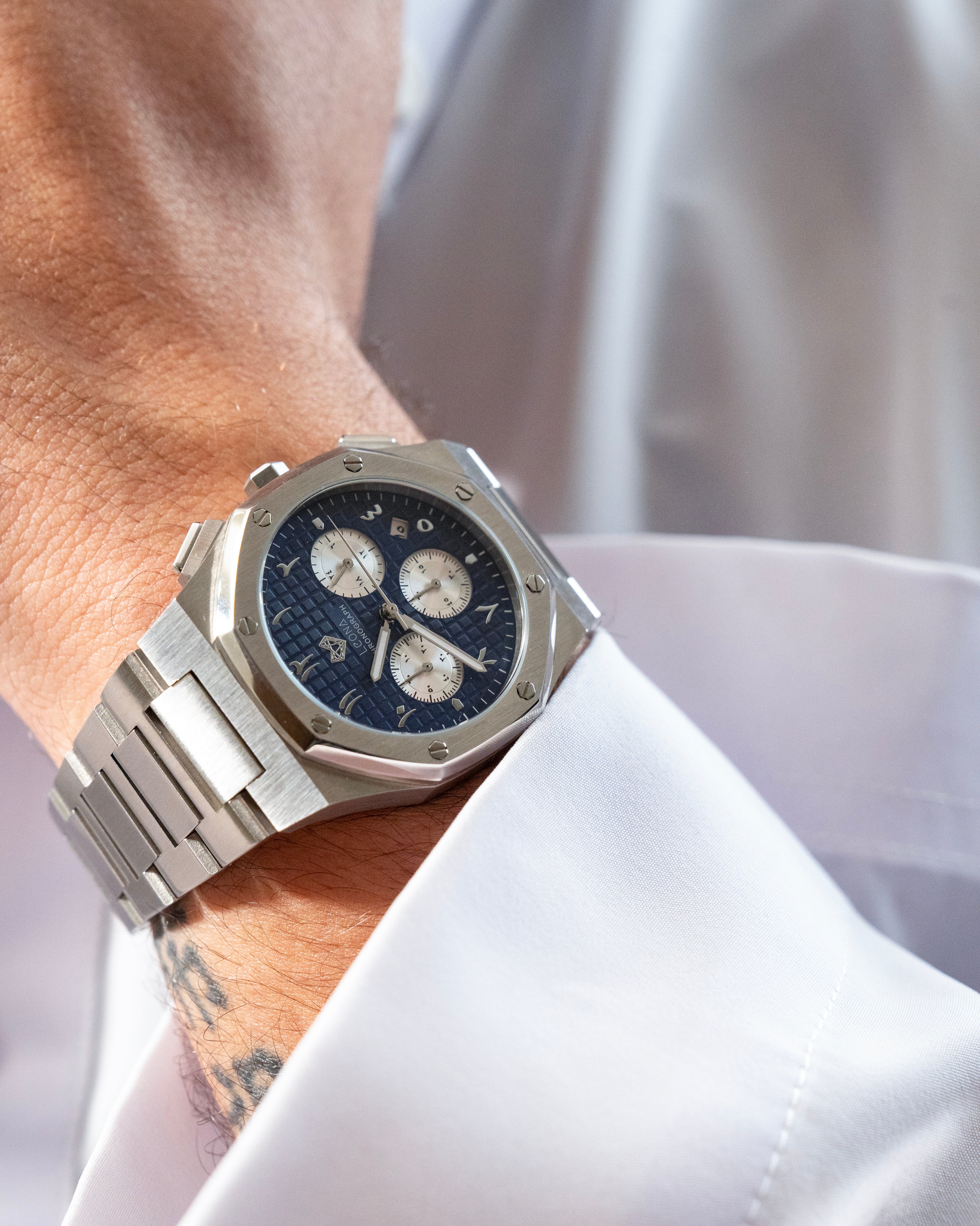 Royal Chronograph Men's Watch Blue – 40mm Arabic Dial, Full Steel, Japanese Quartz ,Waterproof - Leona Jewelry