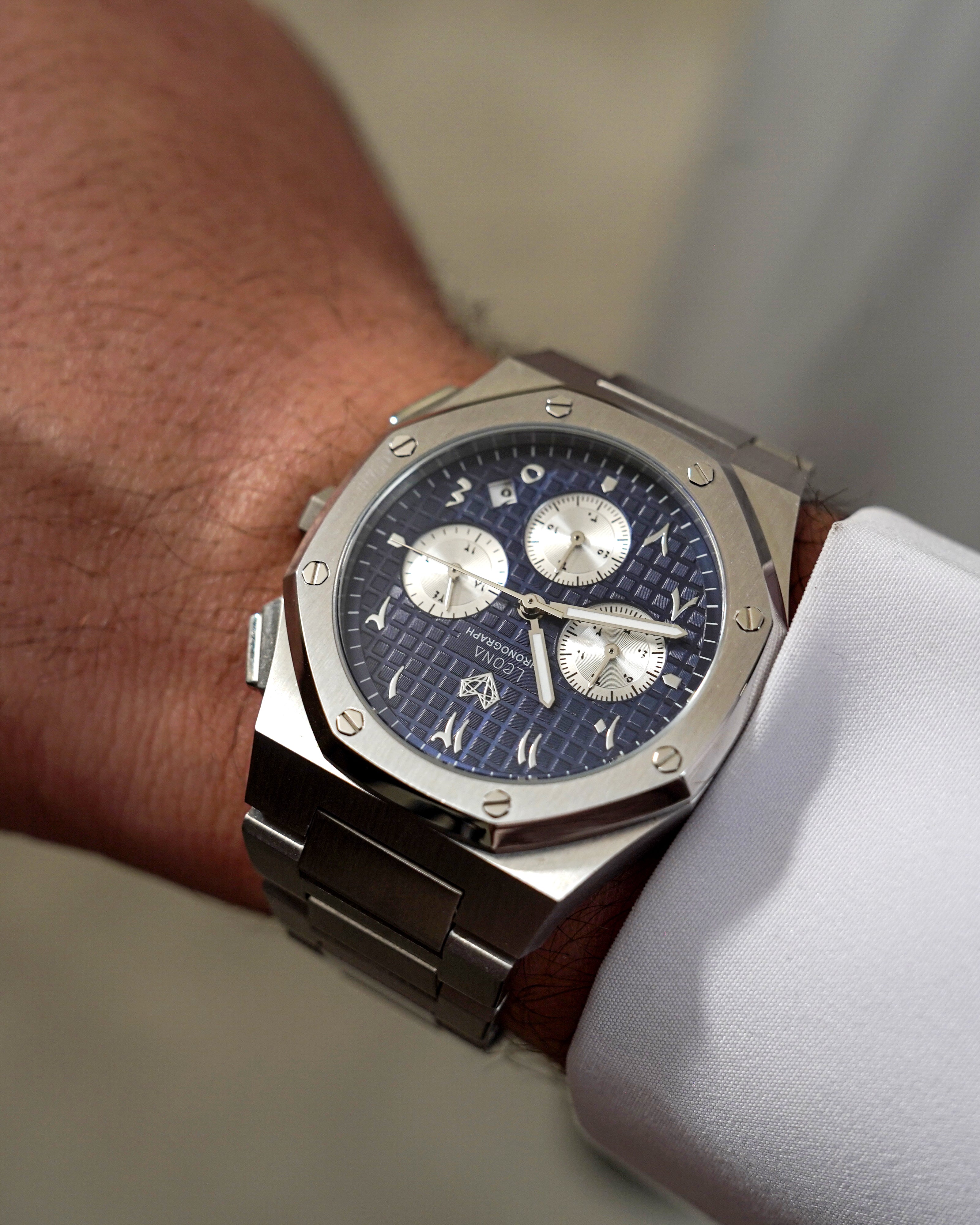 Royal Chronograph Men's Watch Blue – 40mm Arabic Dial, Full Steel, Japanese Quartz ,Waterproof - Leona Jewelry