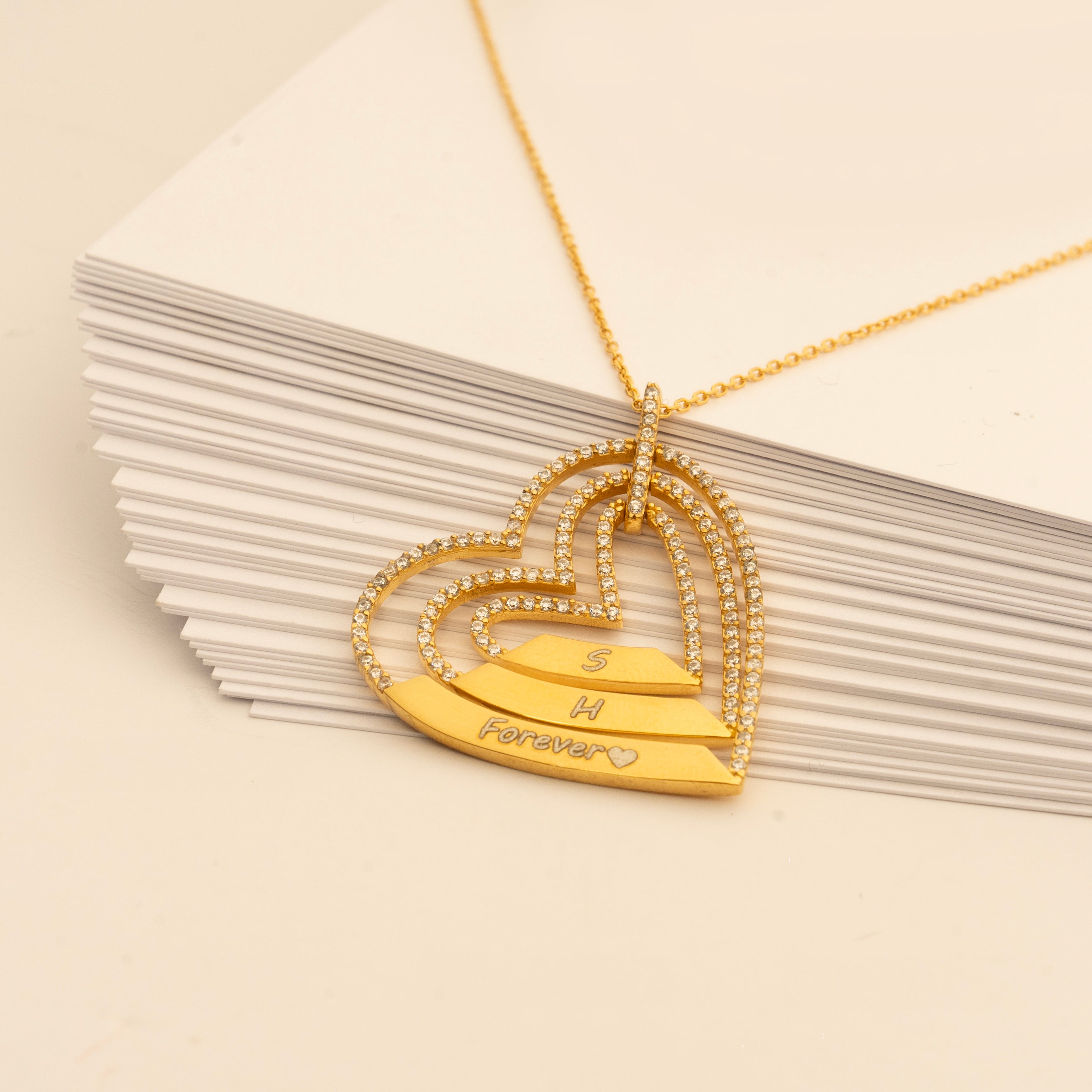 925 Silver Personalized Custom Trio Heart Name Necklace - Leona Jewelry