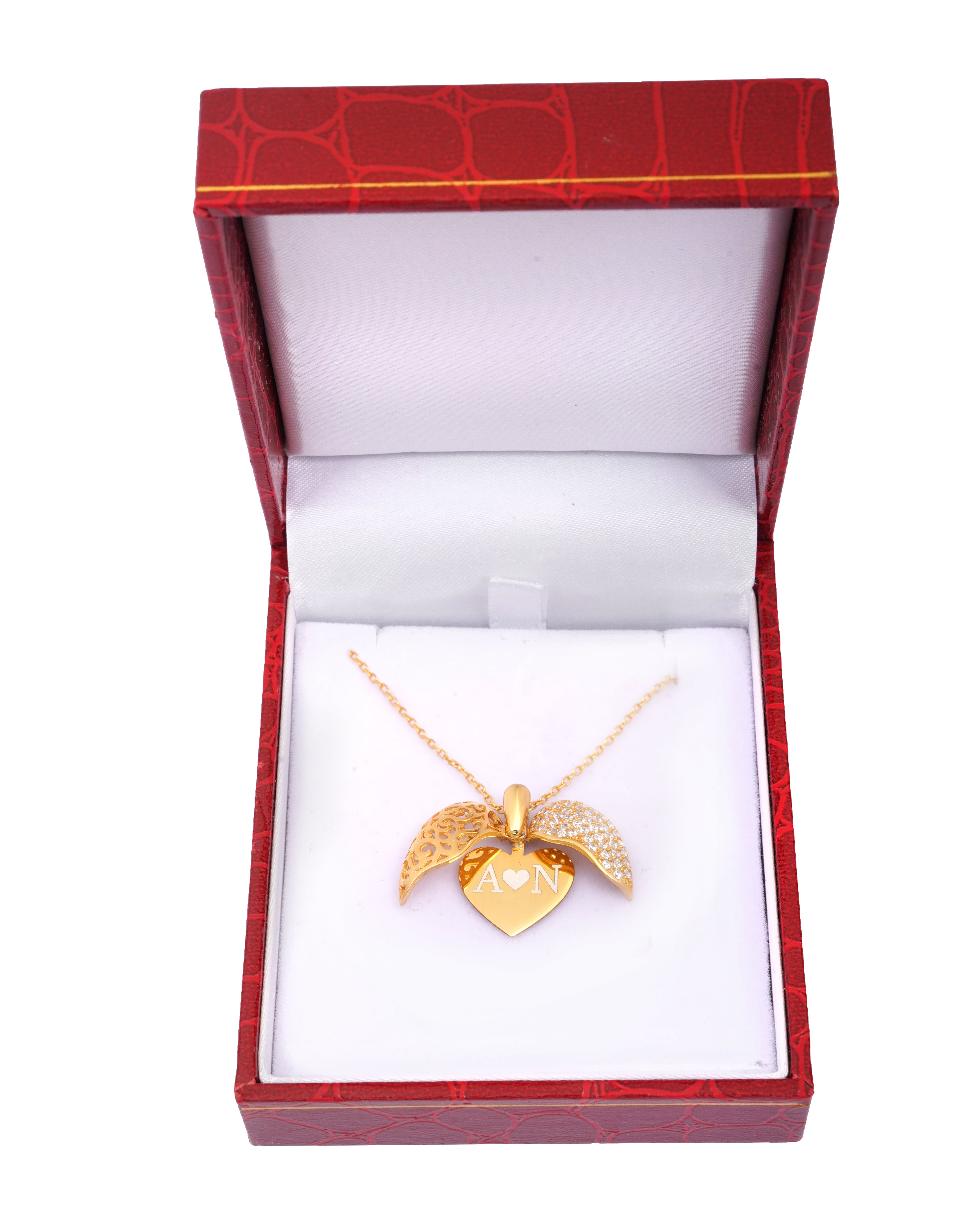 925 Silver Personalized Custom Golden Heart Name Necklace - Leona Jewelry