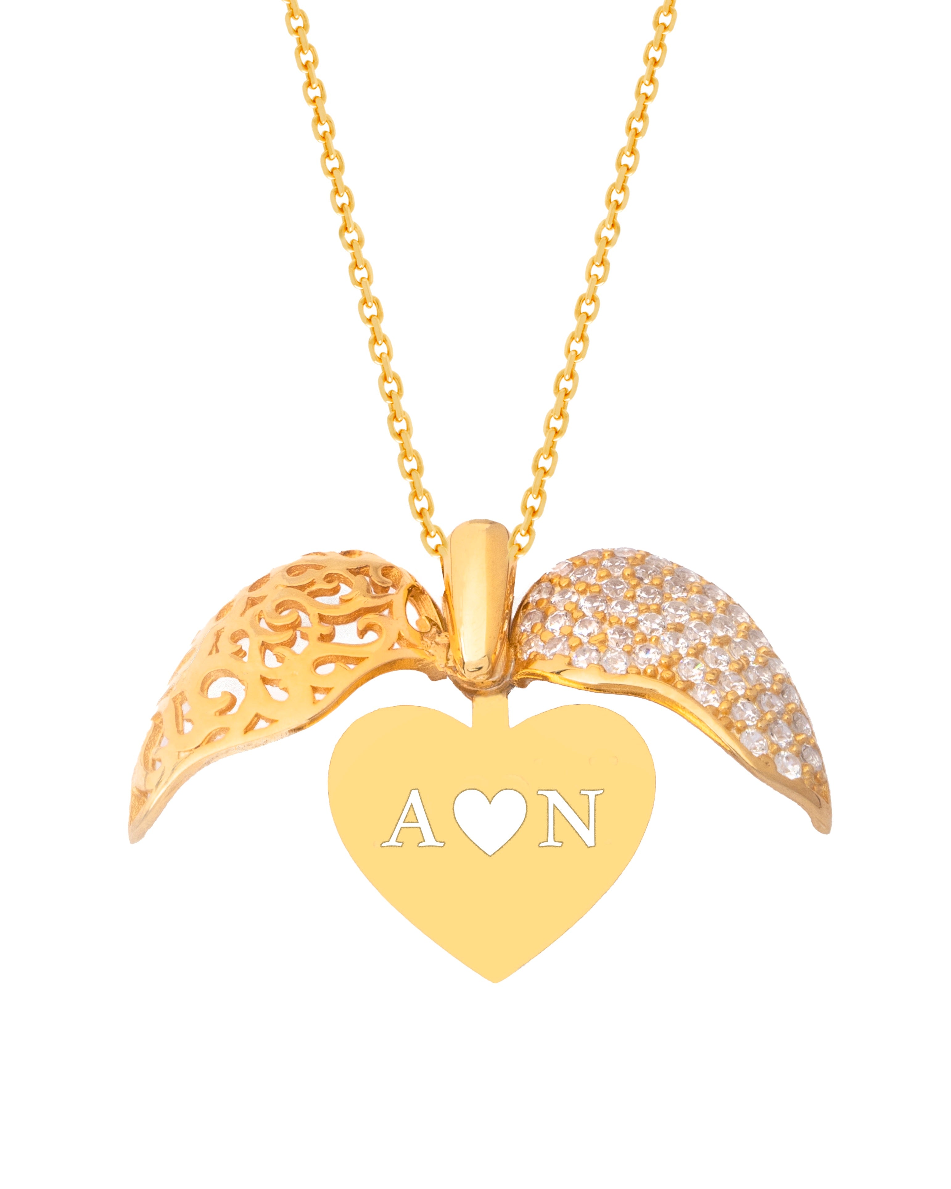 925 Silver Personalized Custom Golden Heart Name Necklace - Leona Jewelry