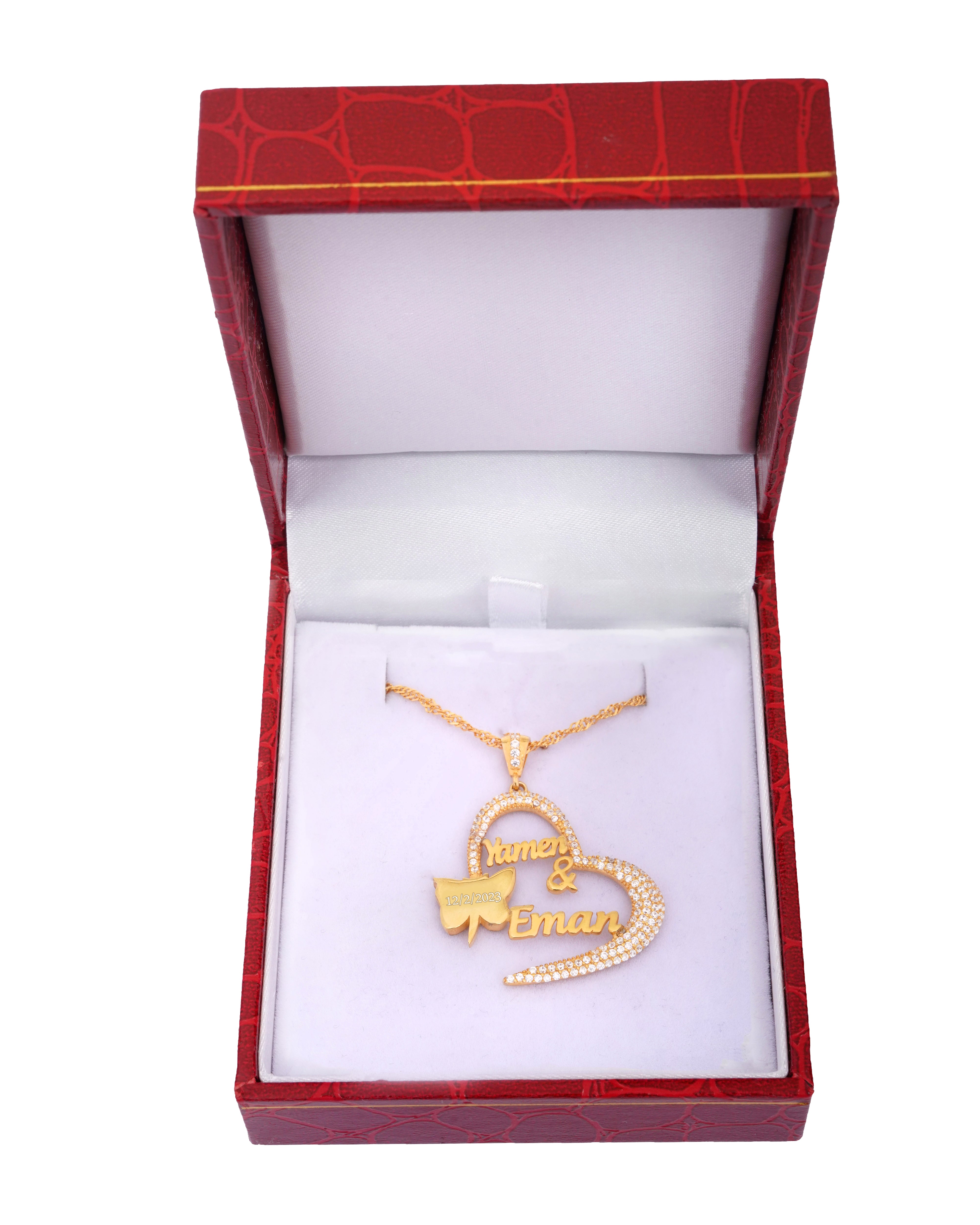 925 Silver Personalized Custom Love Couple Names & Butterfly Necklace - Leona Jewelry