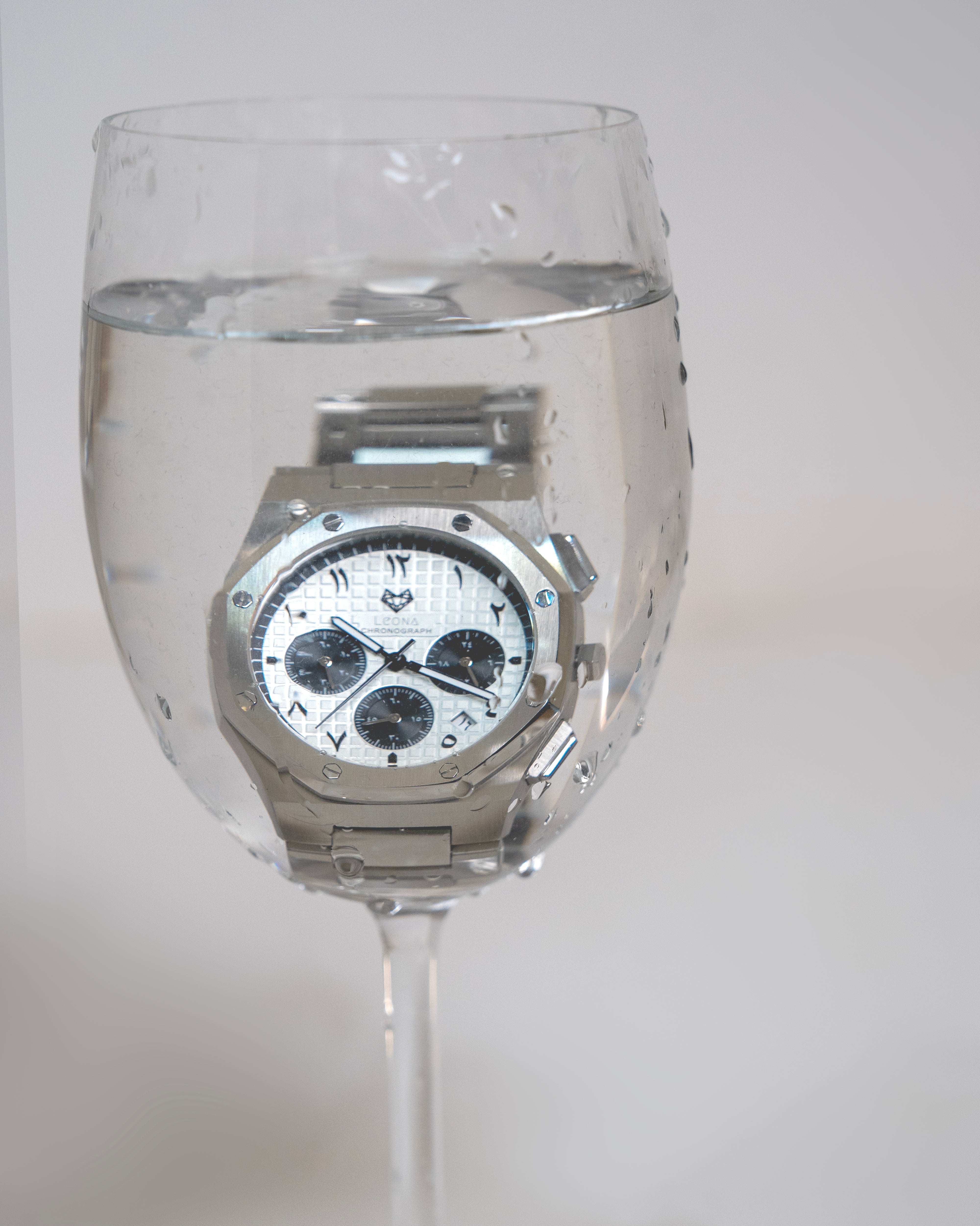 Royal Chronograph Men's Watch White (Panda) – 40mm Arabic Dial, Full Steel, Japanese Quartz ,Waterproof - Leona Jewelry