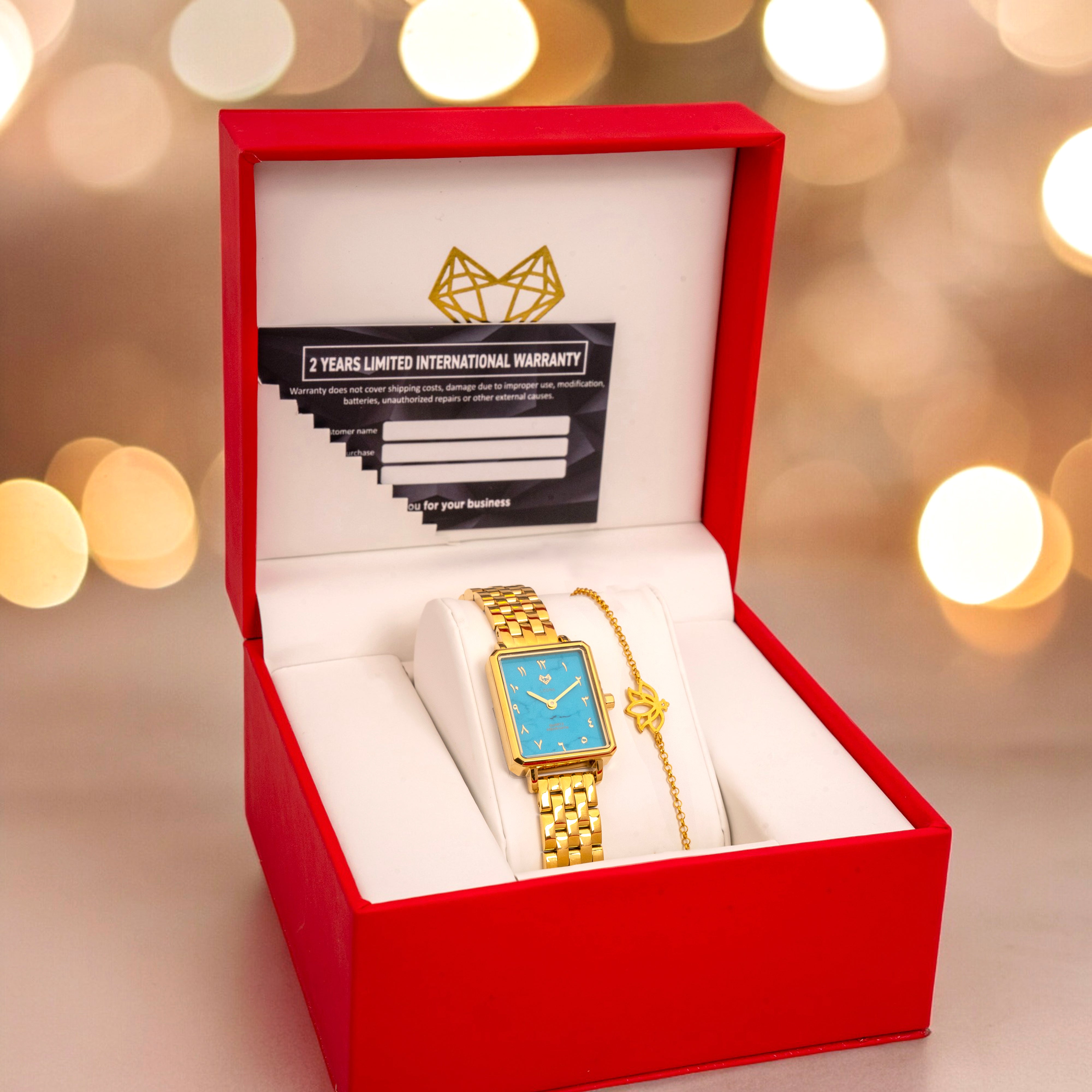 Elegance Watch Blue Turquoise Gold Plated - Leona Jewelry