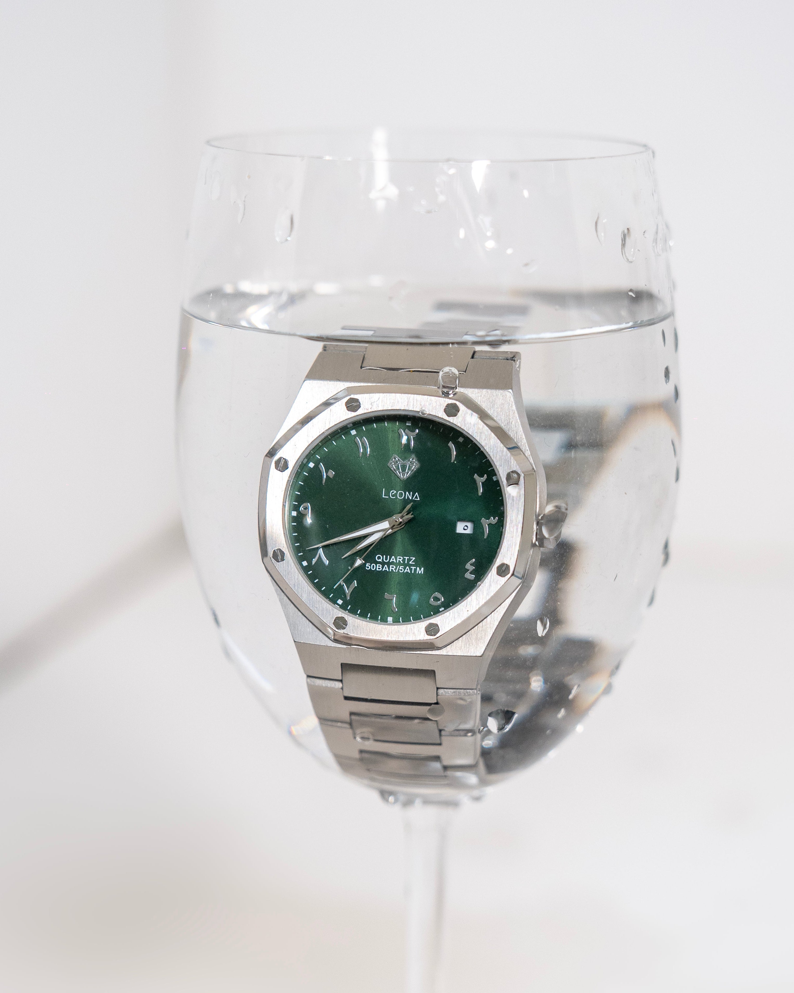 Royal Men's Watch Green – 40mm Arabic Dial, Full Steel, Japanese Quartz ,Waterproof, Ultra Thin - Leona Jewelry