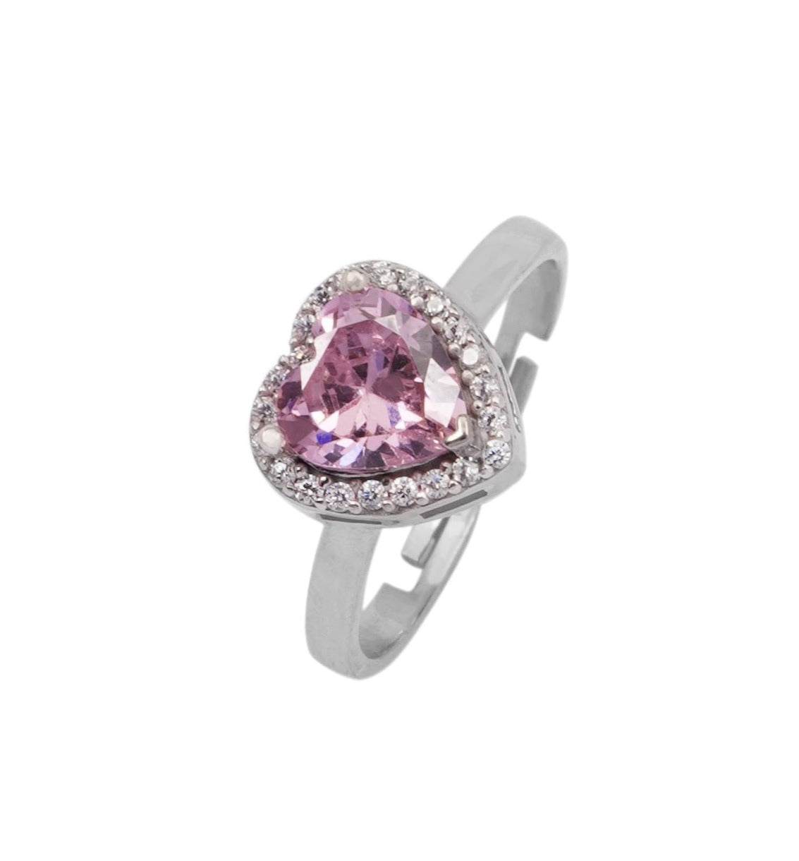 925 Silver Pink Heart Ring - Leona Jewelry