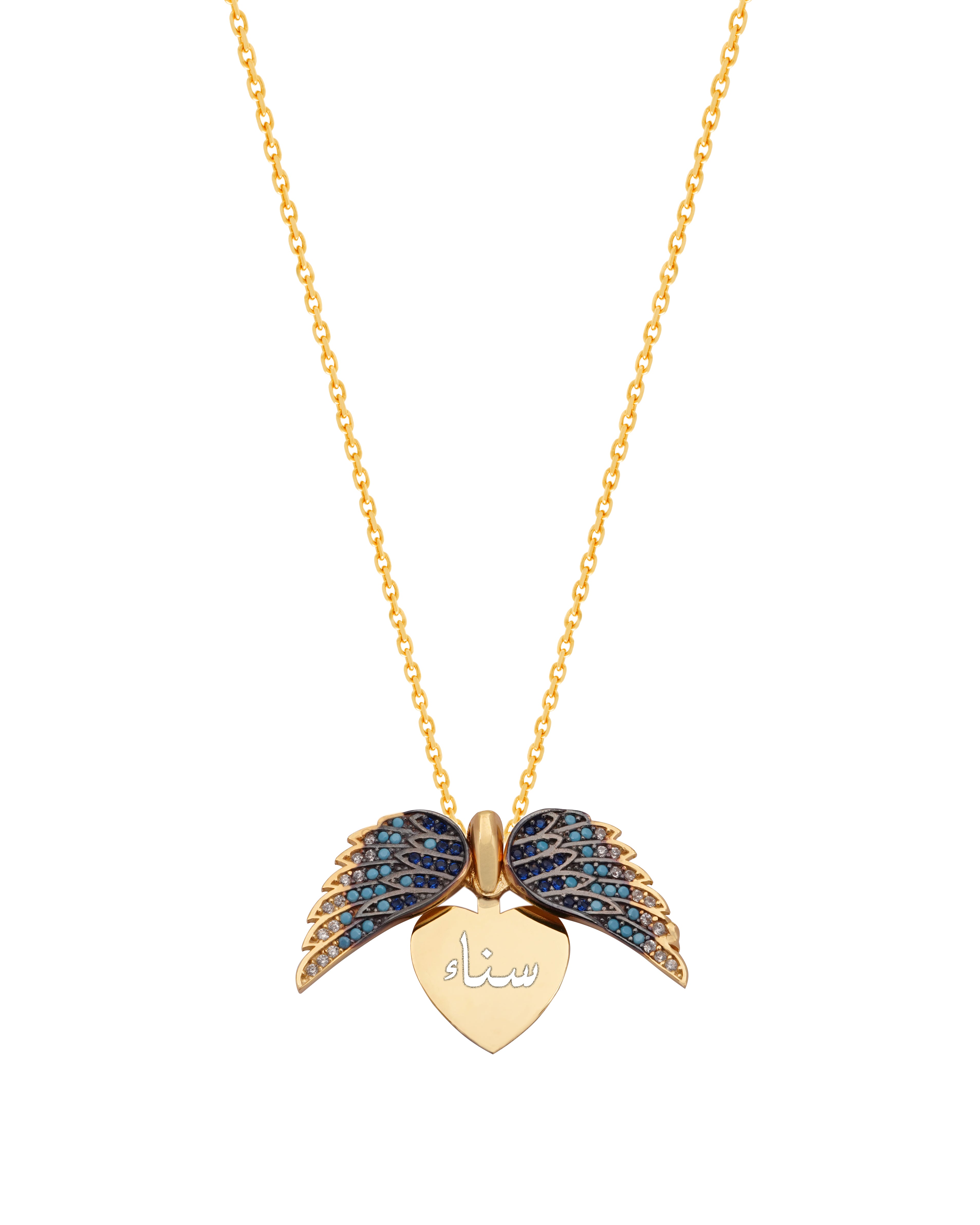 925 Silver Personalized Custom Angel Wings Name Necklace (Multicolor Stones) - Leona Jewelry