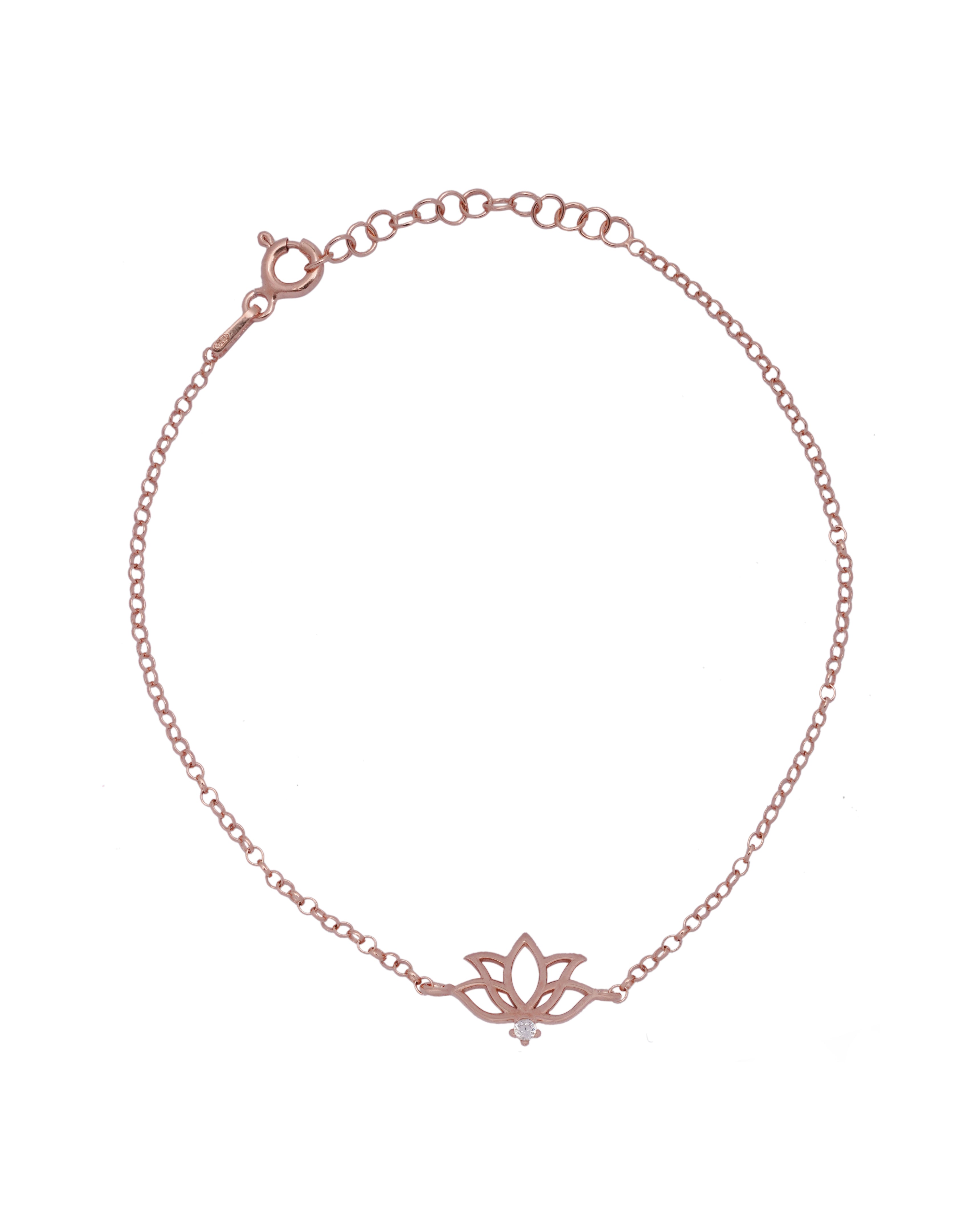 925 Silver Dainty Lotus Bracelet (Rose gold) - Leona Jewelry