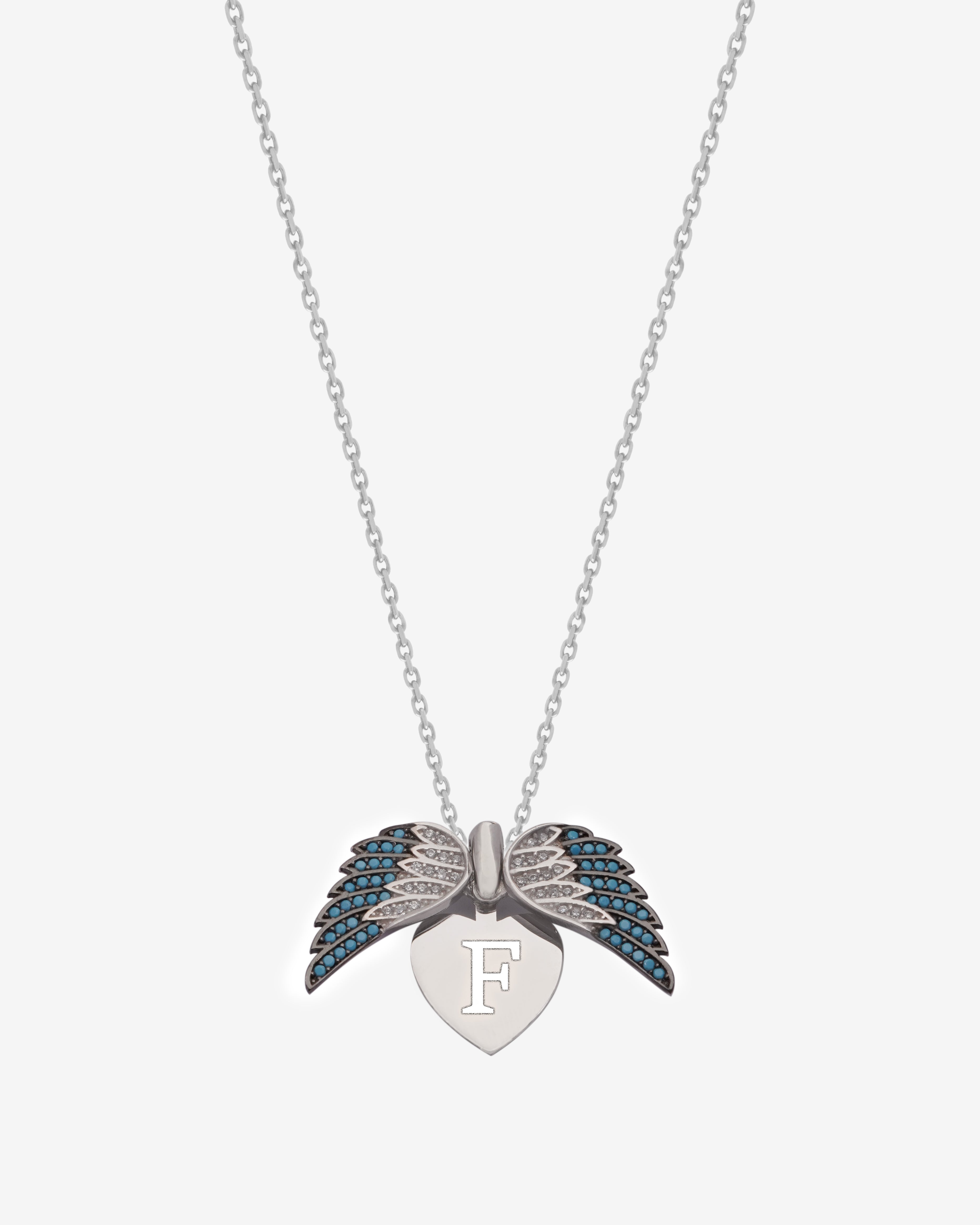 925 Silver Personalized Custom Angel Wings Name Necklace (Blue Stones) - Leona Jewelry