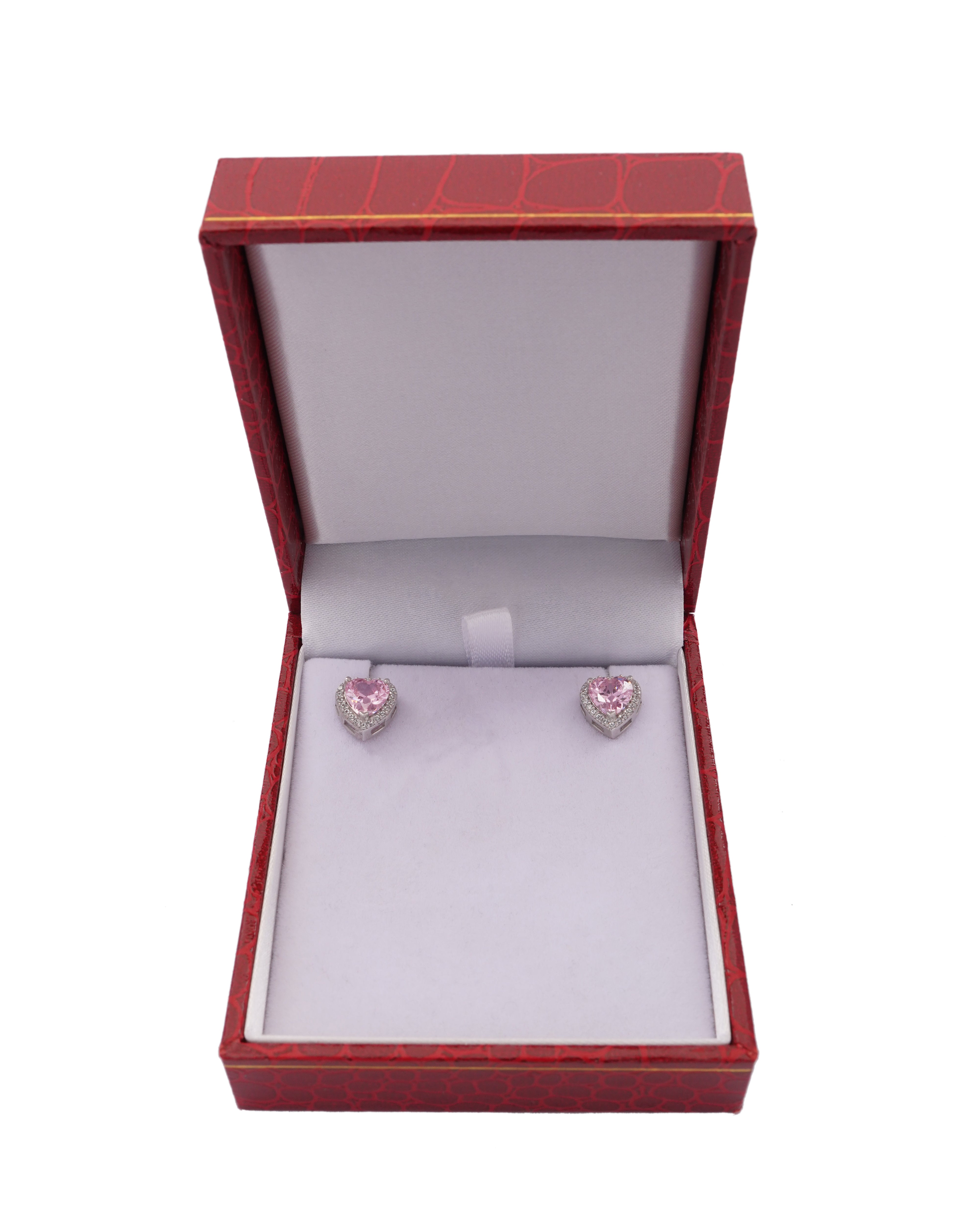 925 Silver Pink Heart Earrings - Leona Jewelry