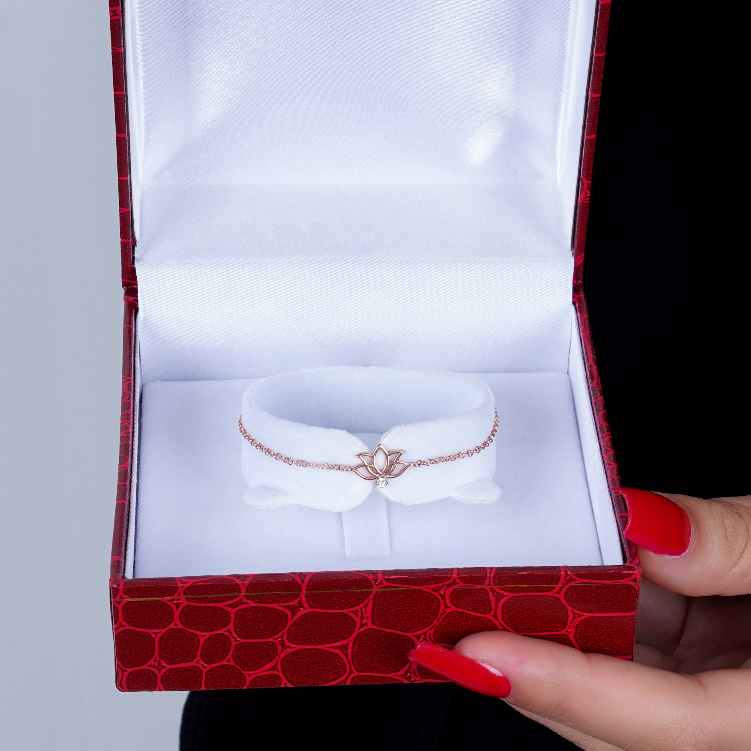 925 Silver Dainty Lotus Bracelet (Rose gold) - Leona Jewelry