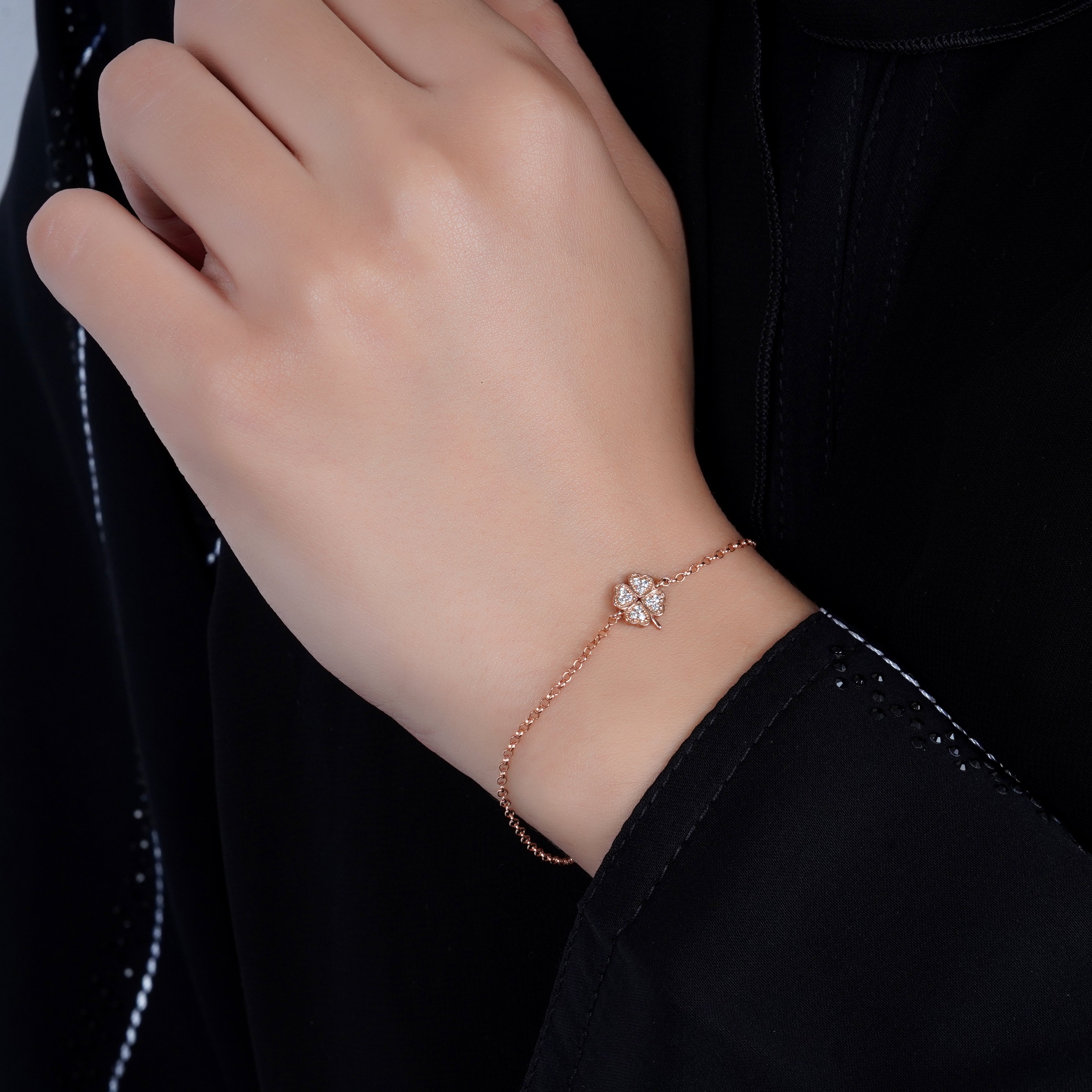 925 Silver Dainty Four Hearts Bracelet (Rose Gold) - Leona Jewelry