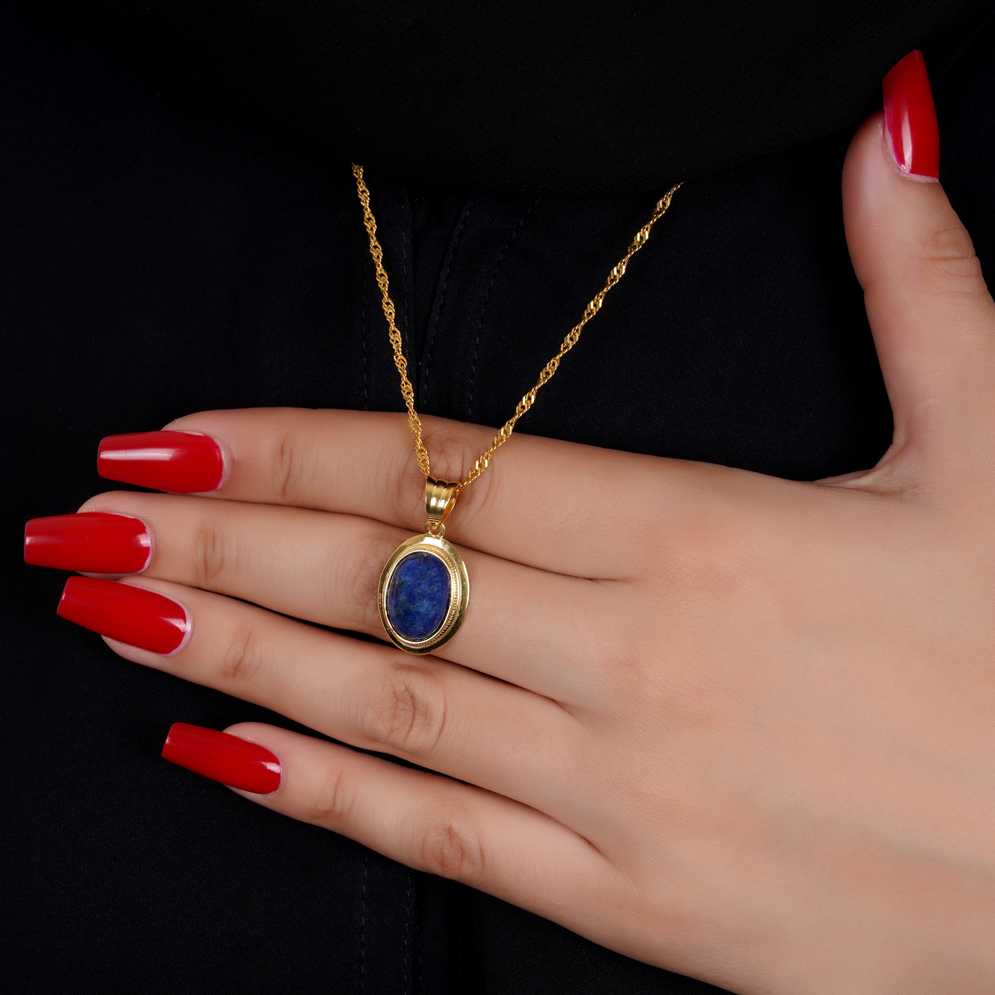 925 Silver Natural Lapis Lazuli Stone Necklace - Leona Jewelry