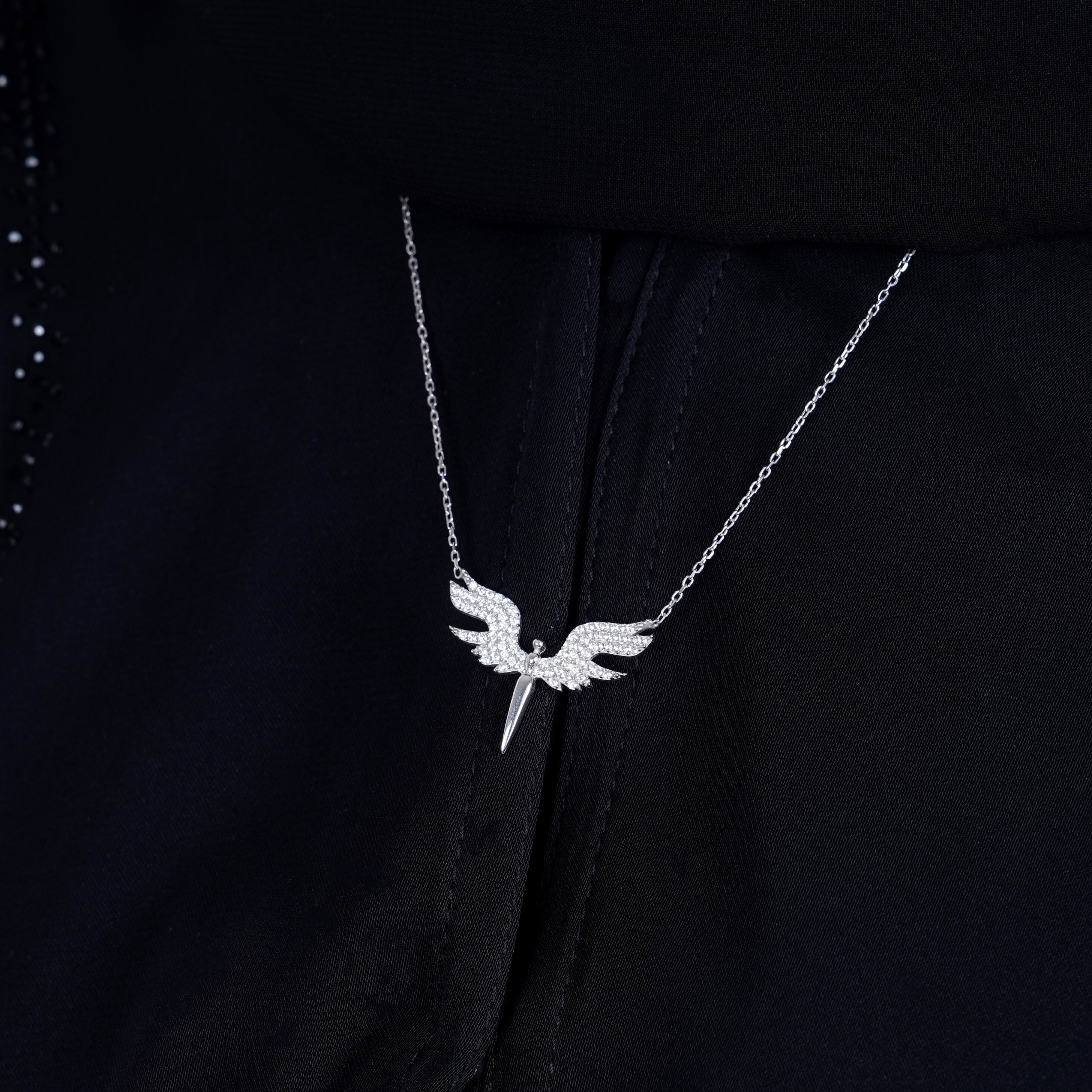 925 Silver Angel Wings Necklace (White) - Leona Jewelry