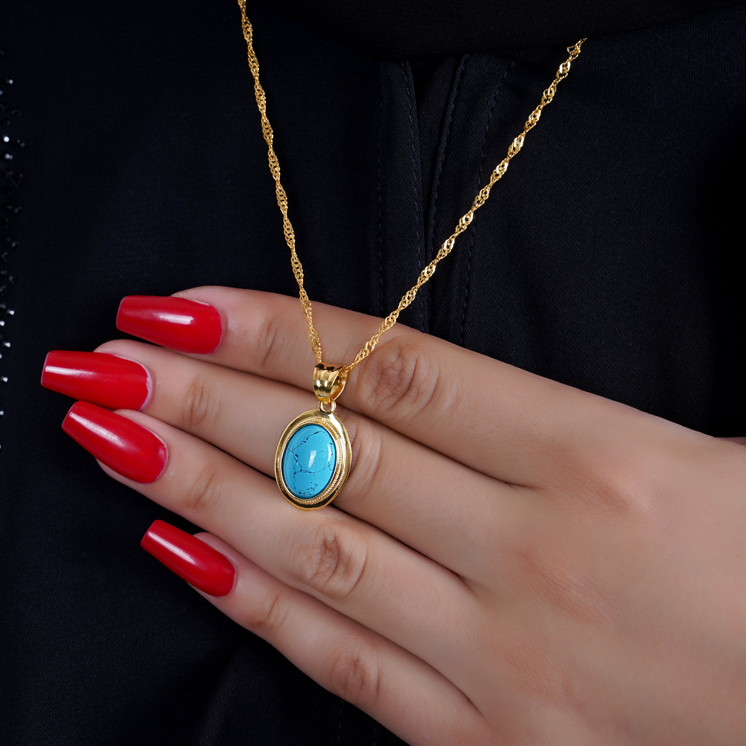 925 Silver Natural Turquoise Stone Necklace - Leona Jewelry