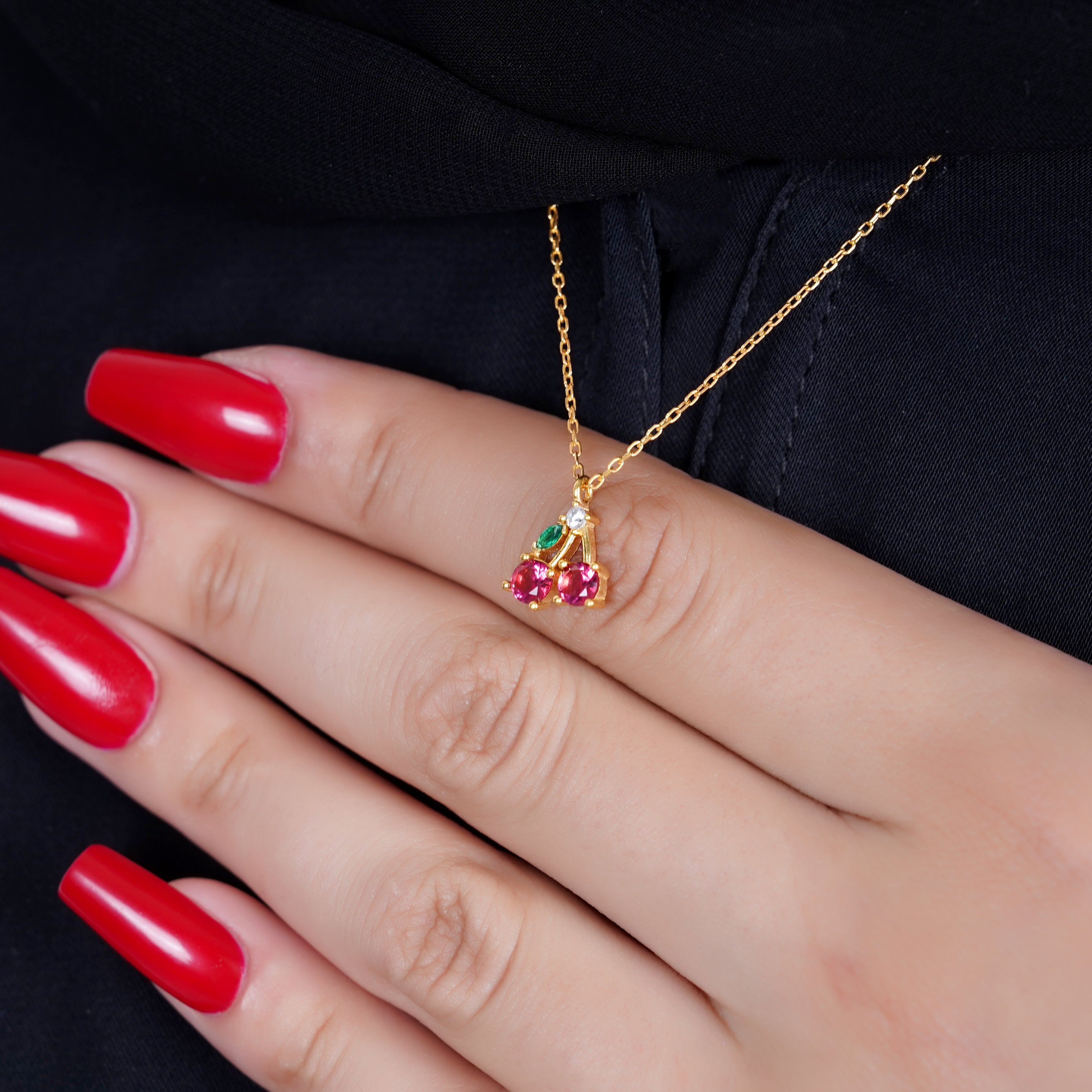 925 Silver Dainty Cherry Necklace - Leona Jewelry