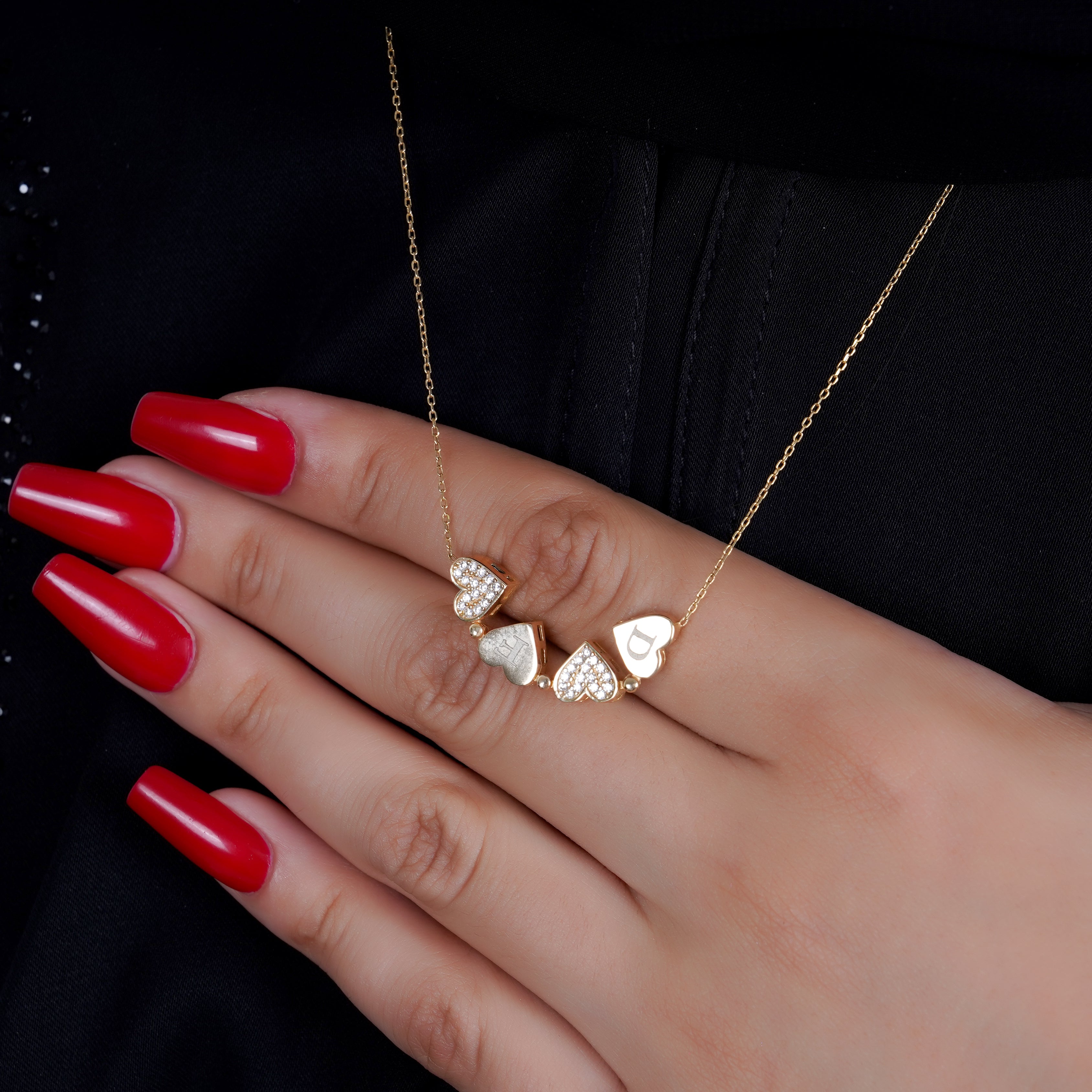 925 Silver Personalized Custom Four Hearts Necklace - Leona Jewelry