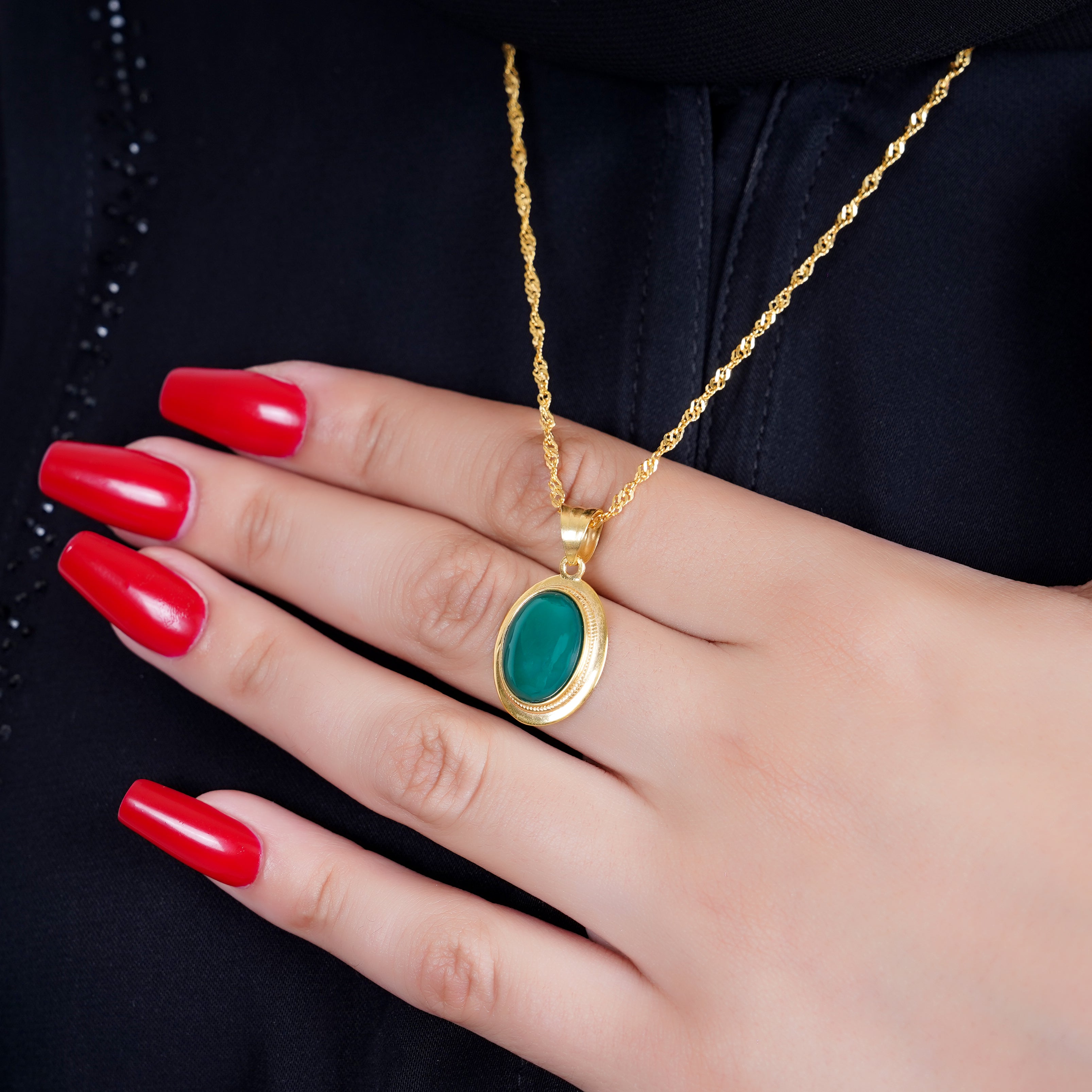 925 Silver Natural Green Agate Stone Necklace - Leona Jewelry