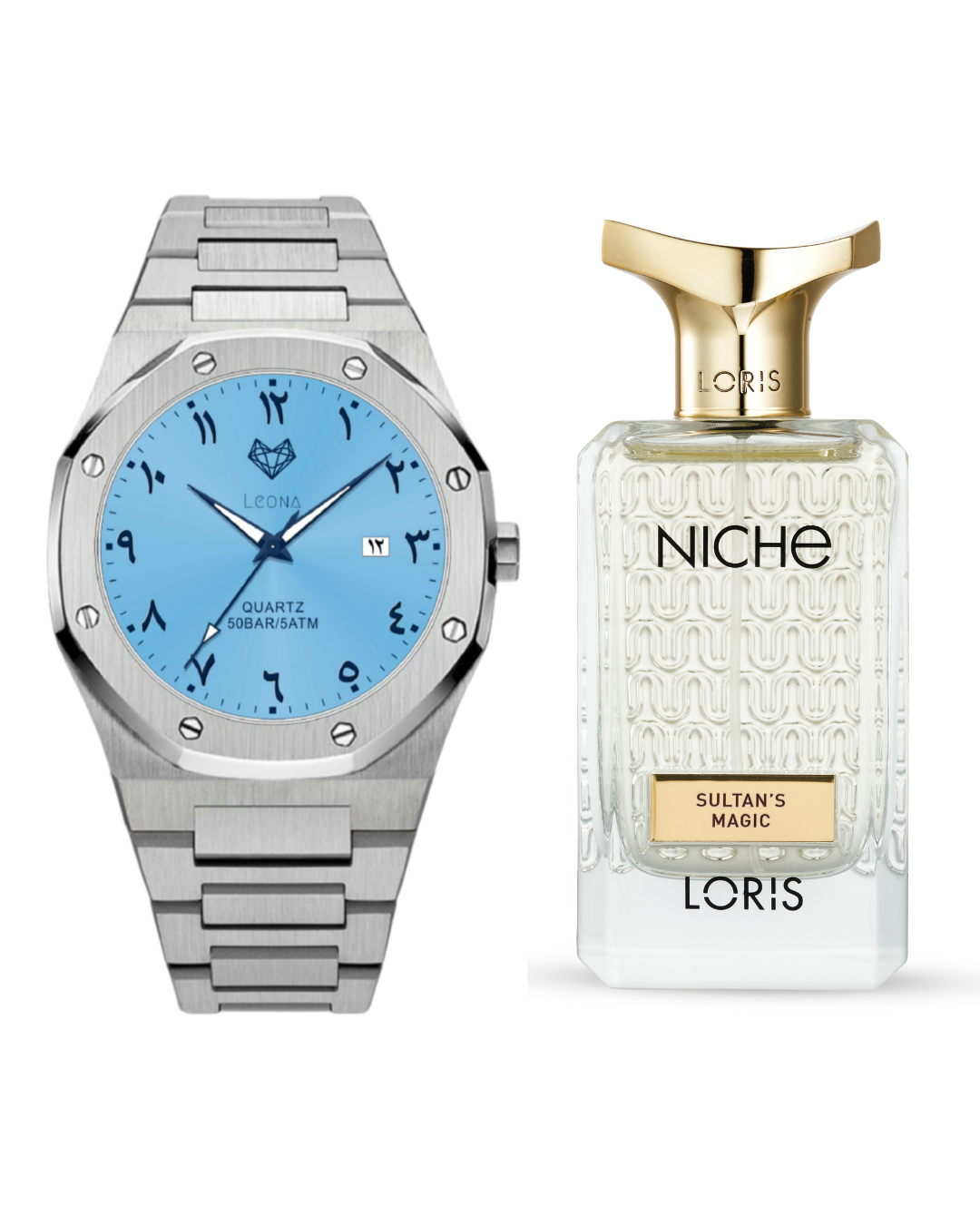 ساعة رويال رجالية أزرق + عطر سحر السلطان مسك فانيلا مستخلص العطر - مجموعة هدية