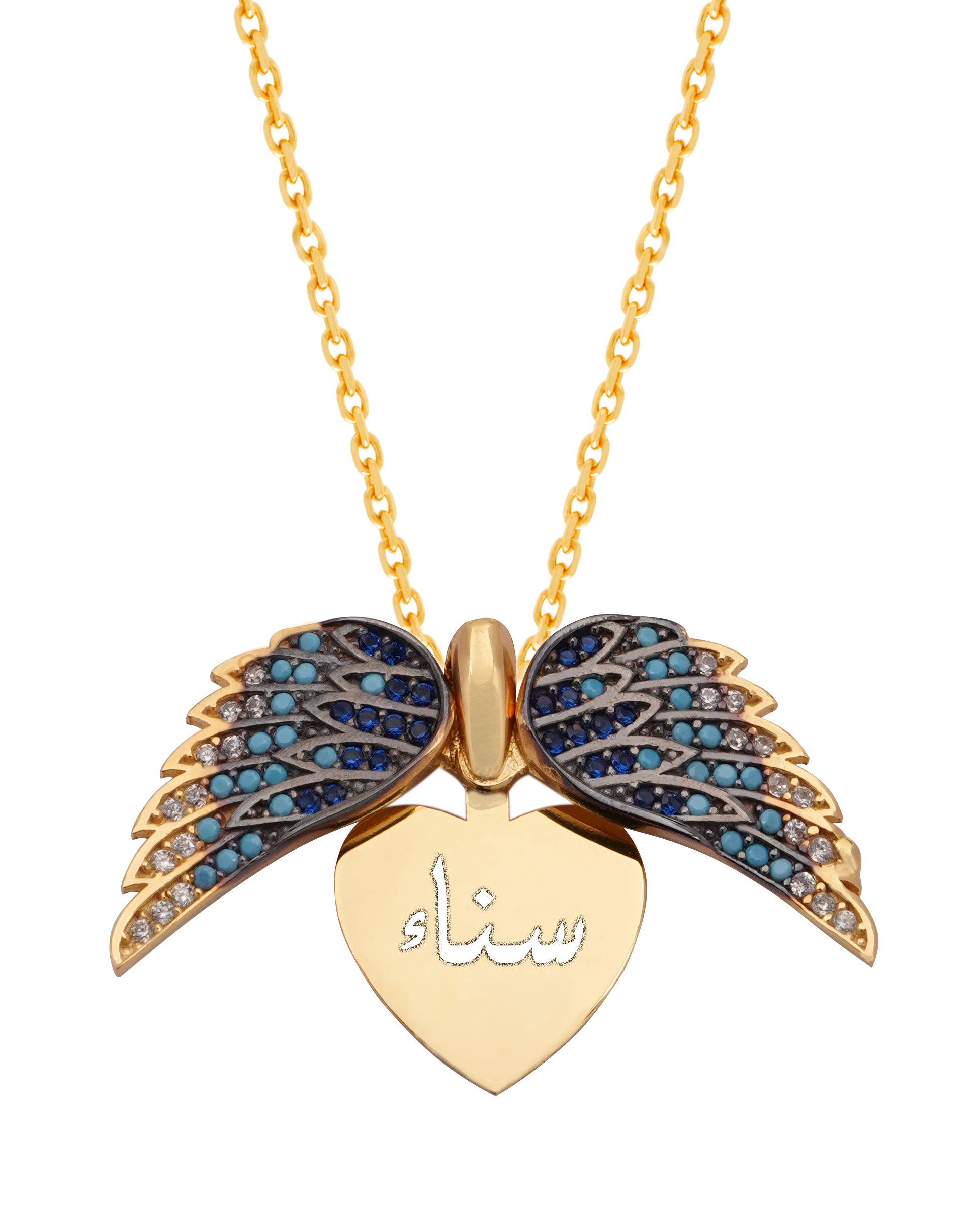 925 Silver Personalized Custom Angel Wings Name Necklace (Multicolor Stones) - Leona Jewelry