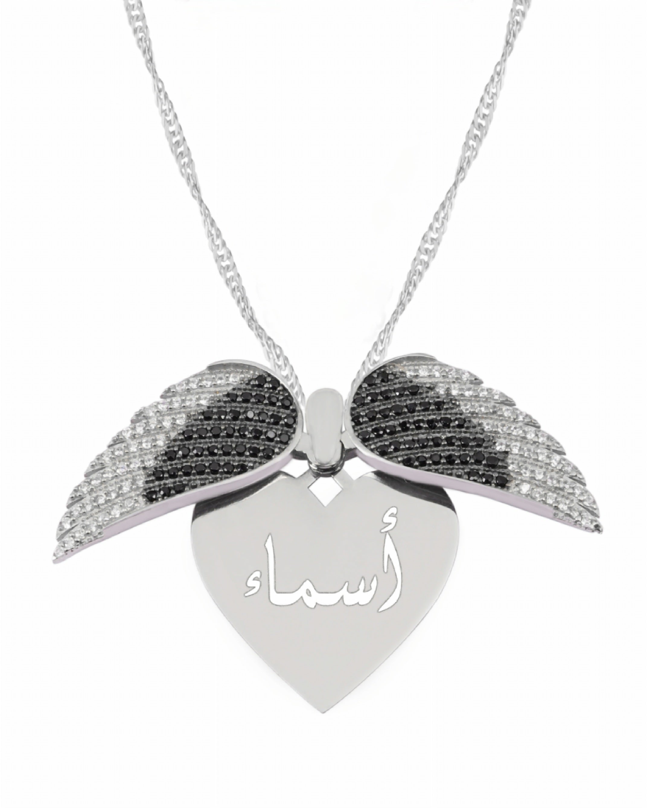 925 Silver Personalized Custom Big Angel Wings Name Necklace - Leona Jewelry