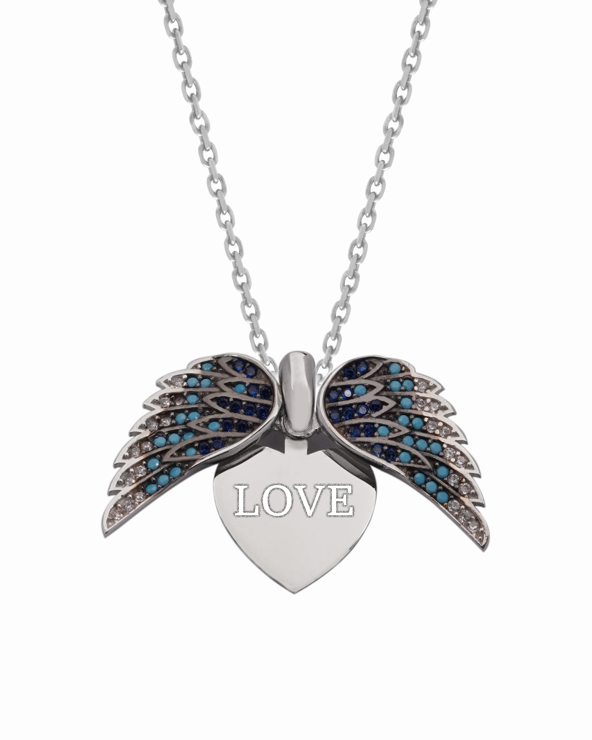 925 Silver Personalized Custom Angel Wings Name Necklace (Multicolor Stones) - Leona Jewelry