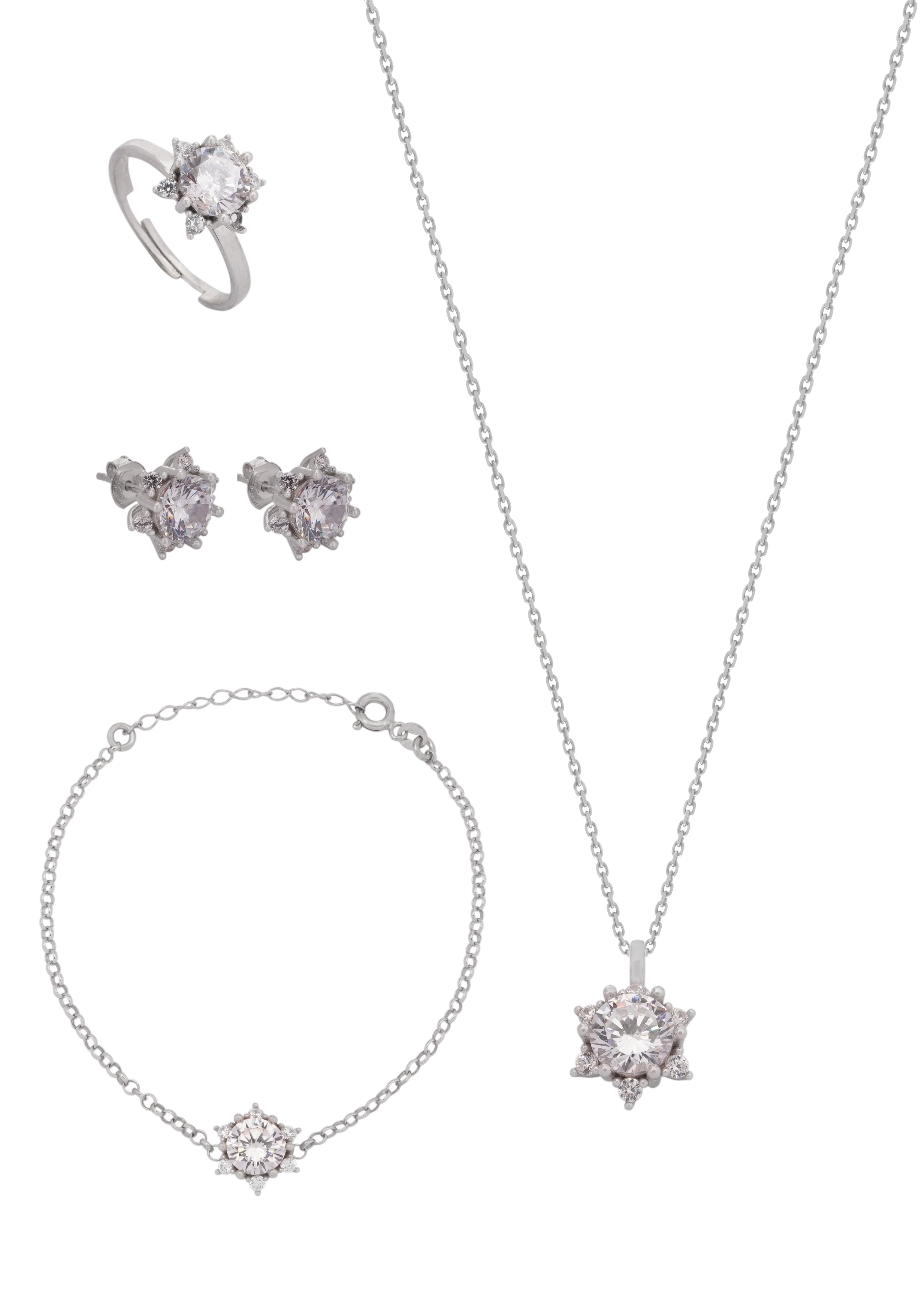 925 Silver White Star Jewelry Set (Silver) - Leona Jewelry