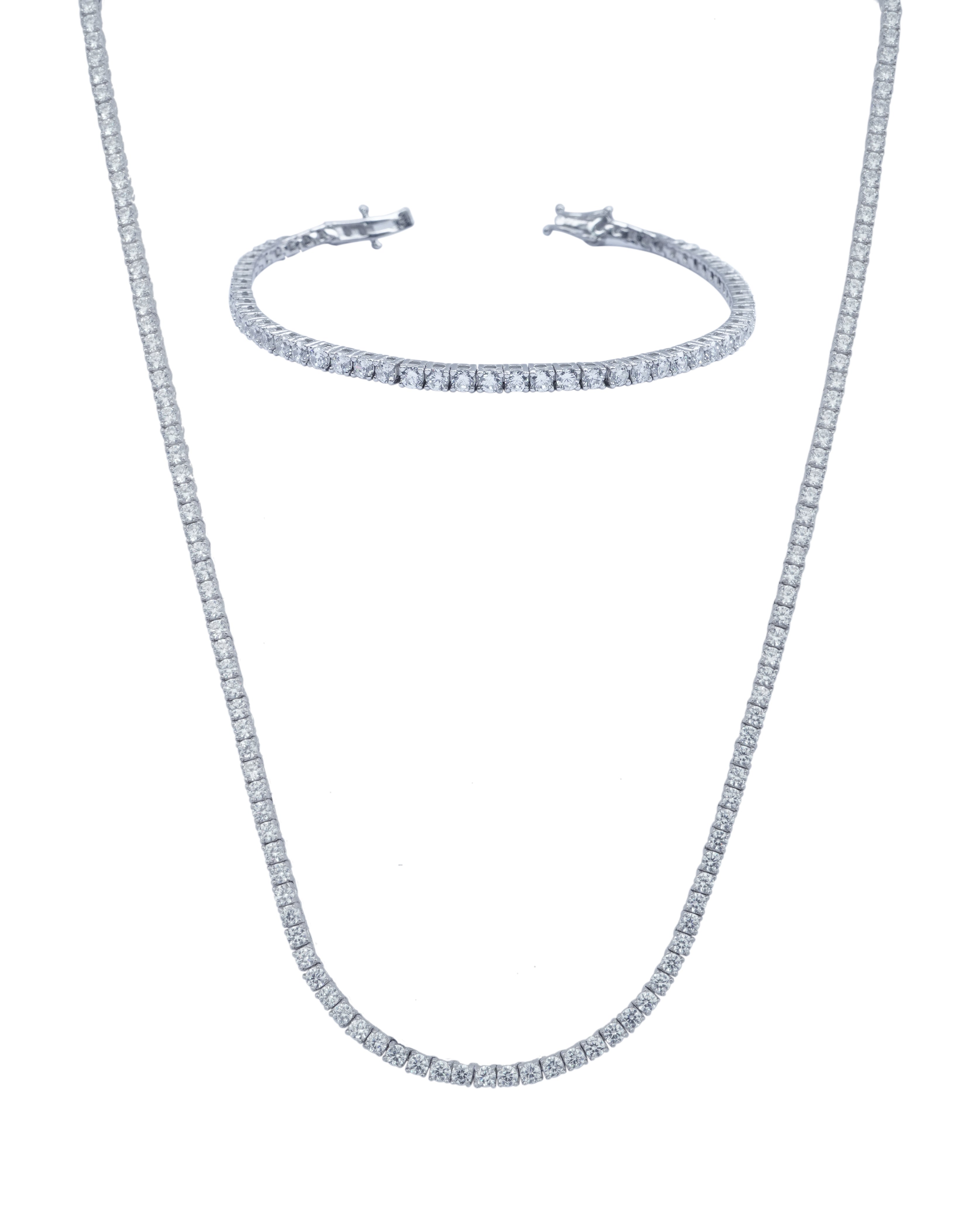 925 Silver Tennis Jewelry Set Two Pieces (Silver) - Leona Jewelry