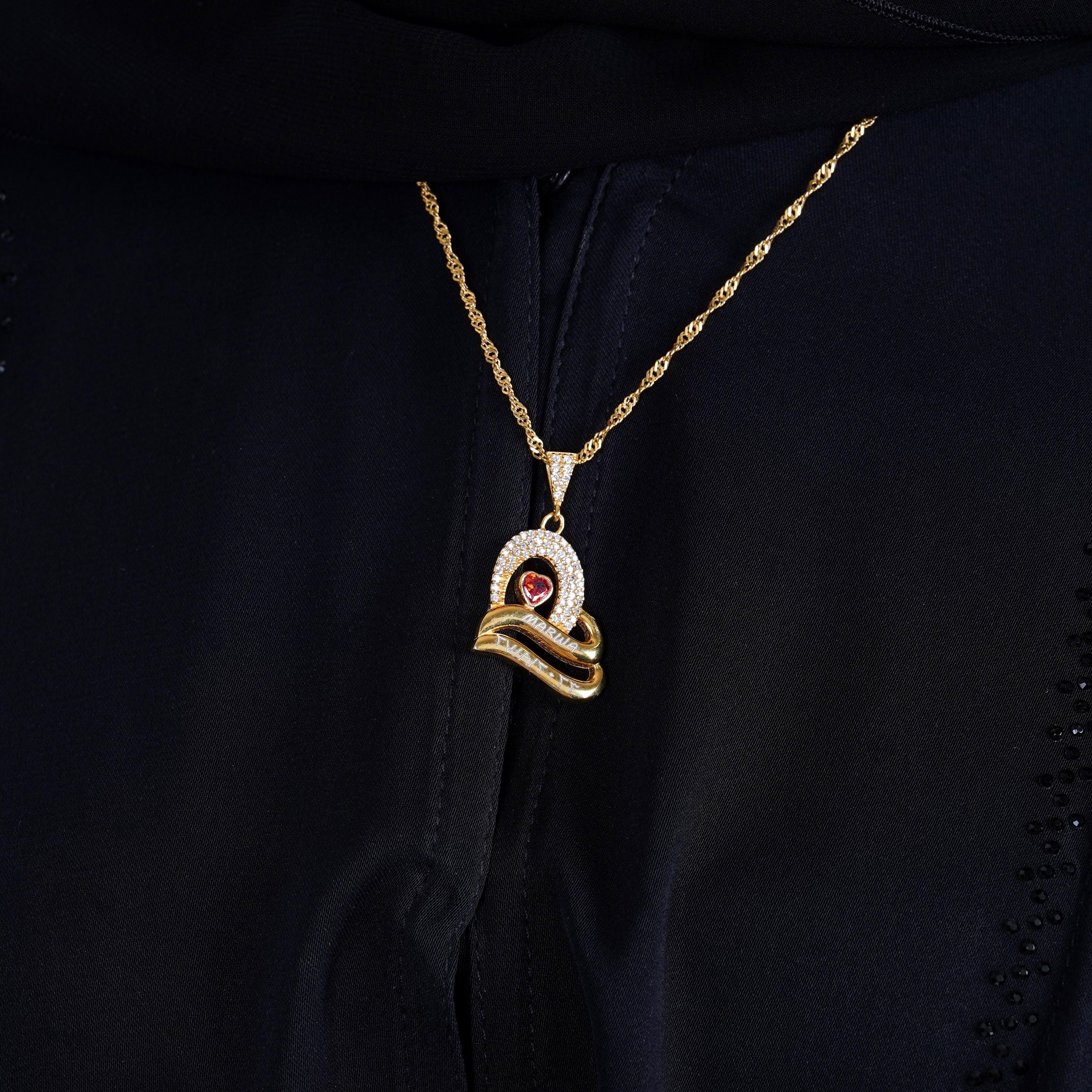 925 Silver Personalized Custom Double Heart Couple Name Necklace - Leona Jewelry