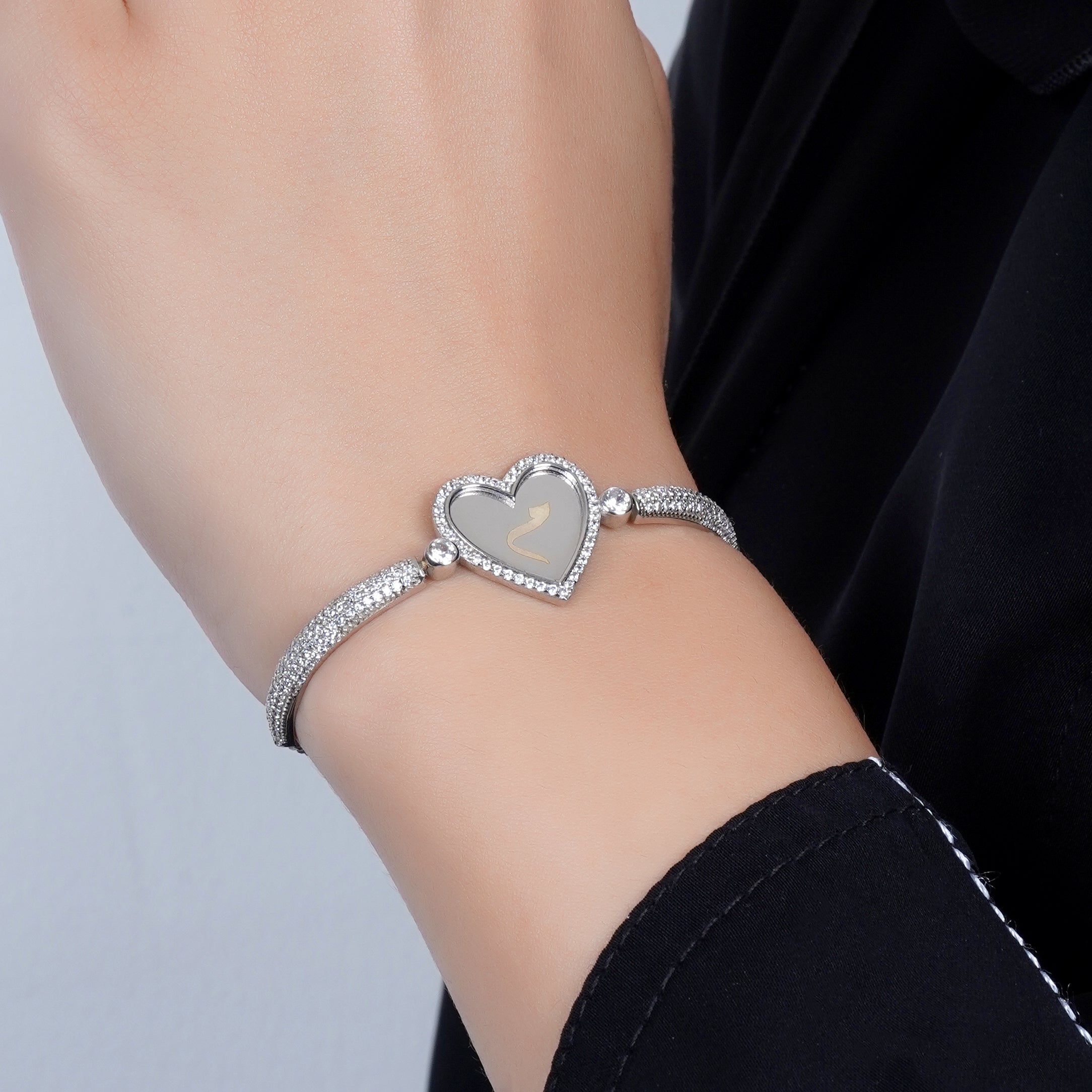 925 Silver Personalized Custom Heart Name Bracelet - Leona Jewelry