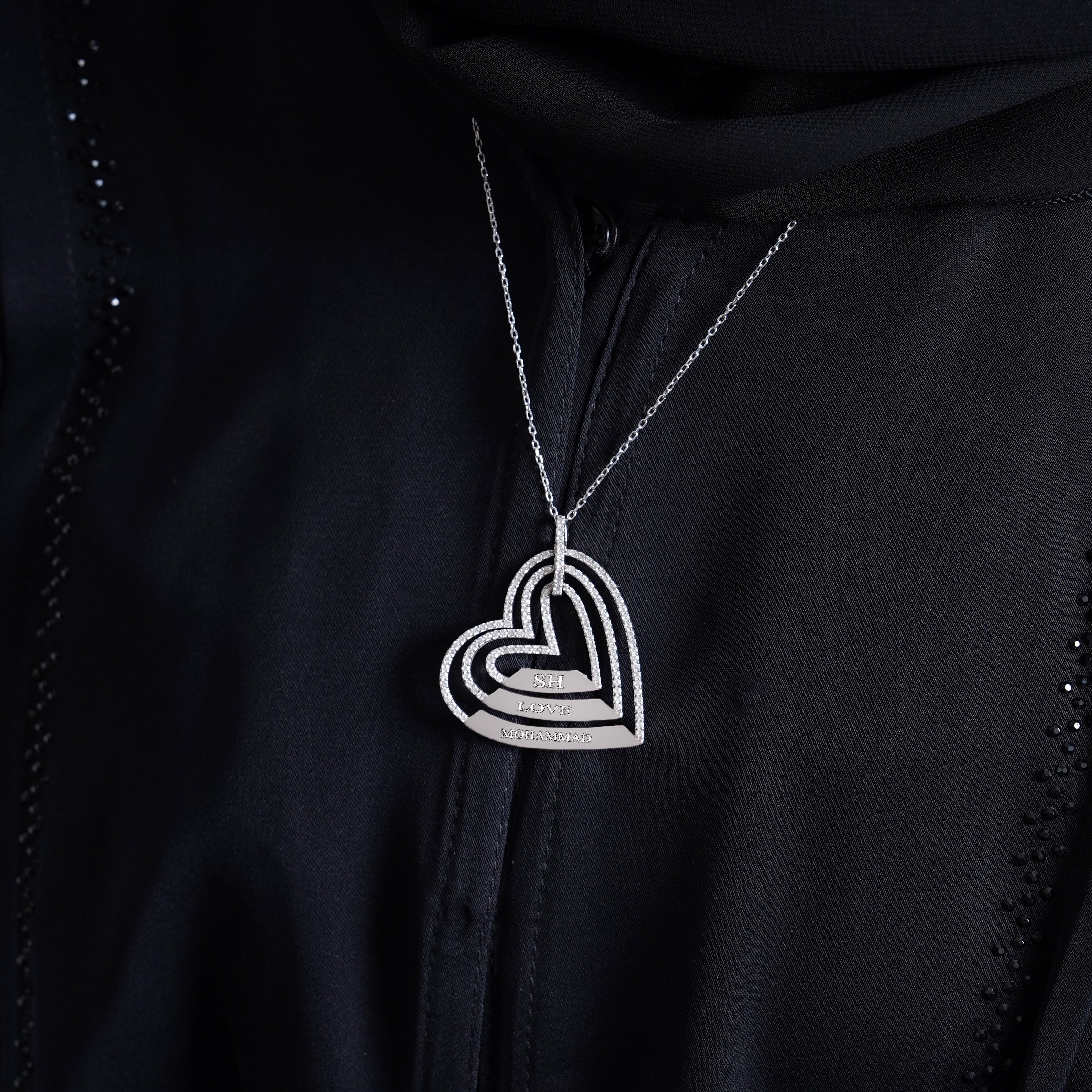 925 Silver Personalized Custom Trio Heart Name Necklace (Silver) - Leona Jewelry