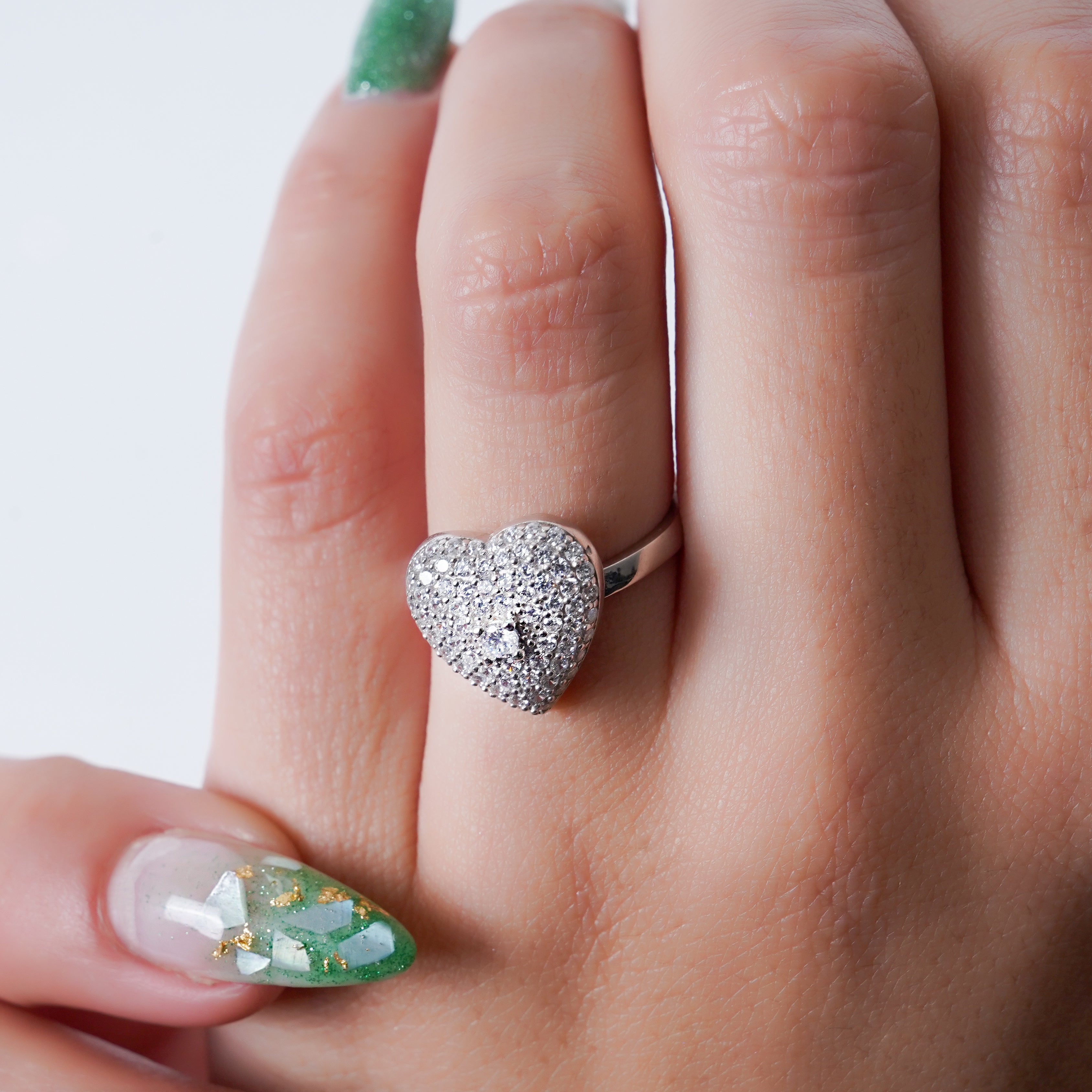 925 Silver Love Heart Ring (Silver) - Leona Jewelry
