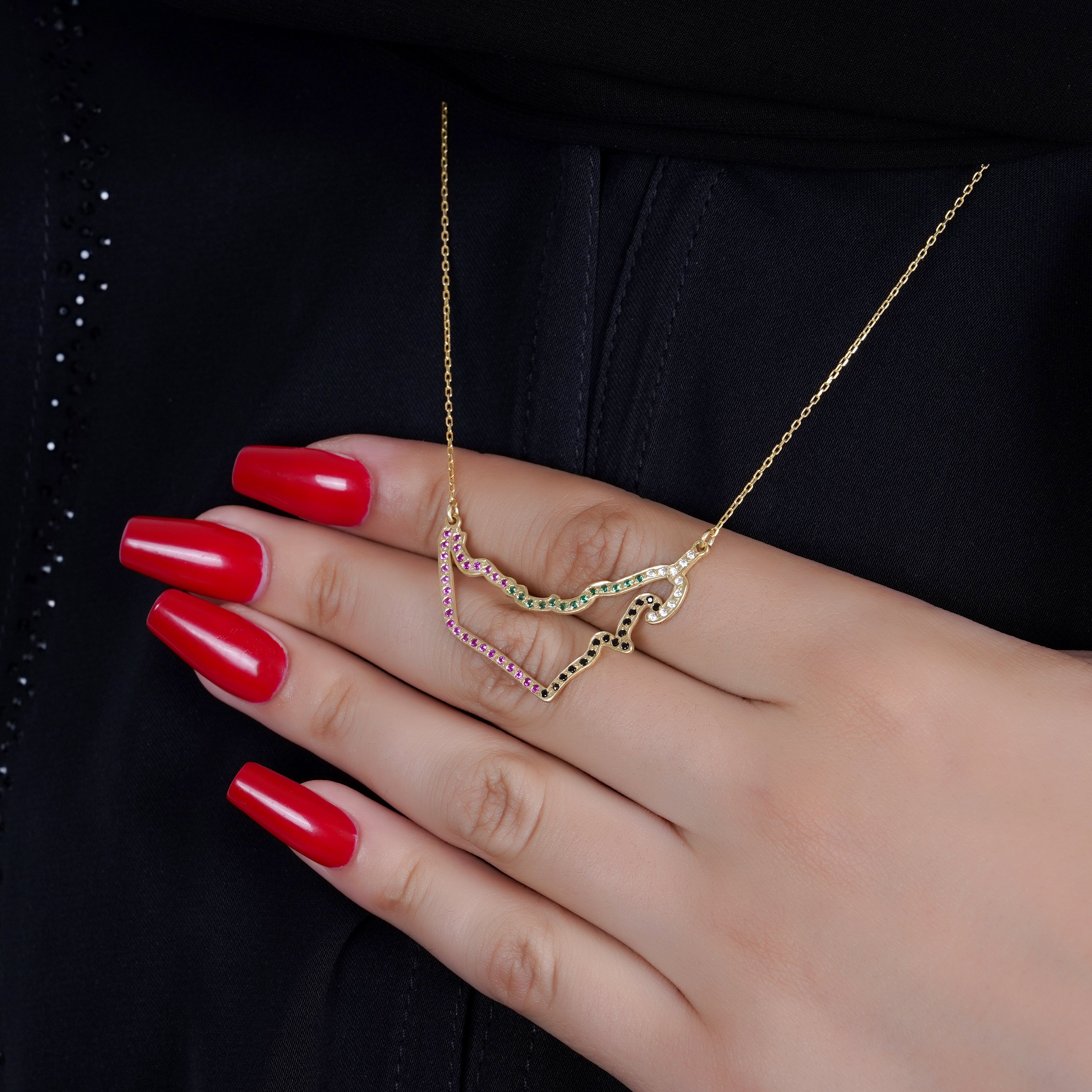 925 Silver UAE Map Necklace With Colored Stones - Leona Jewelry