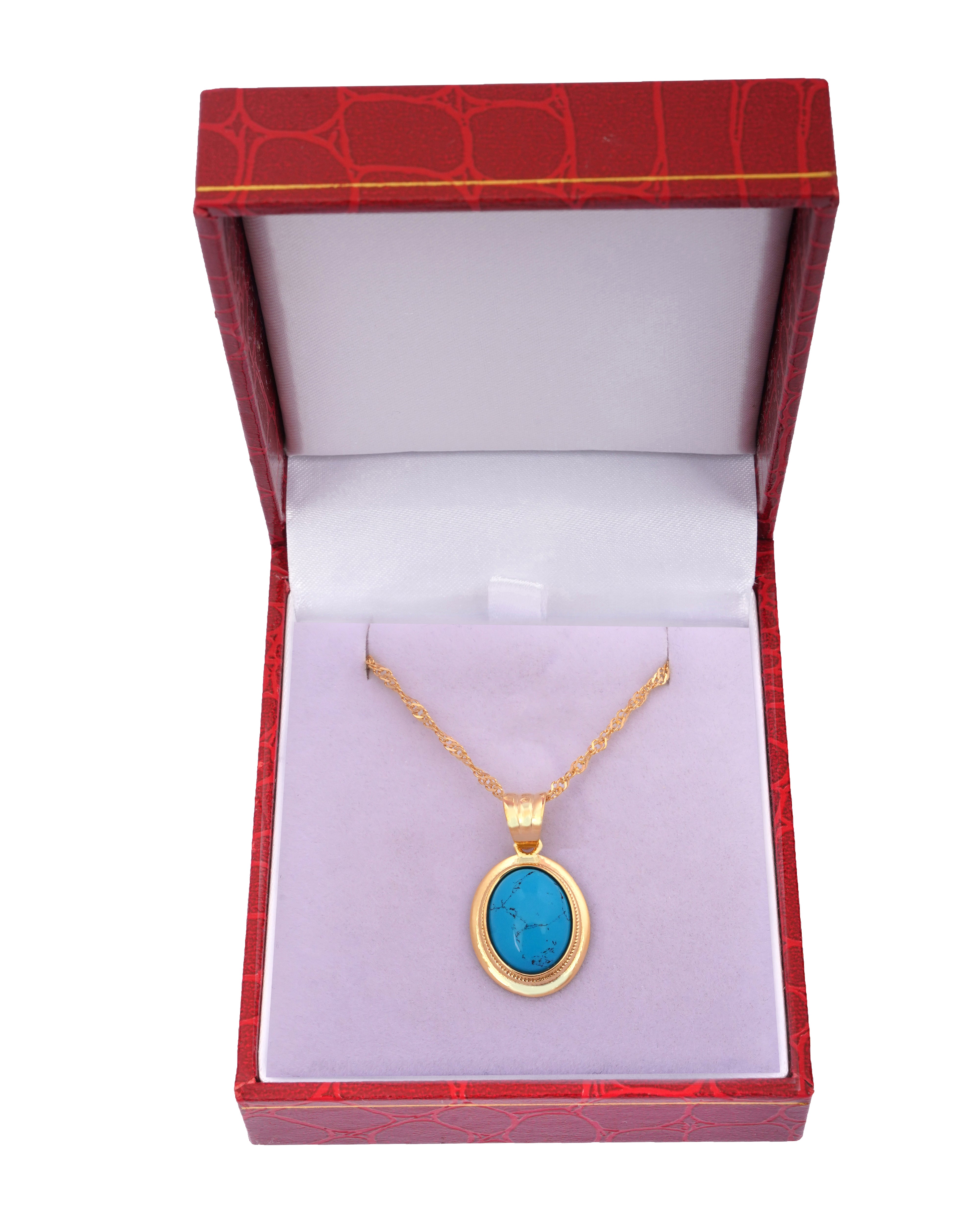 925 Silver Natural Turquoise Stone Necklace - Leona Jewelry