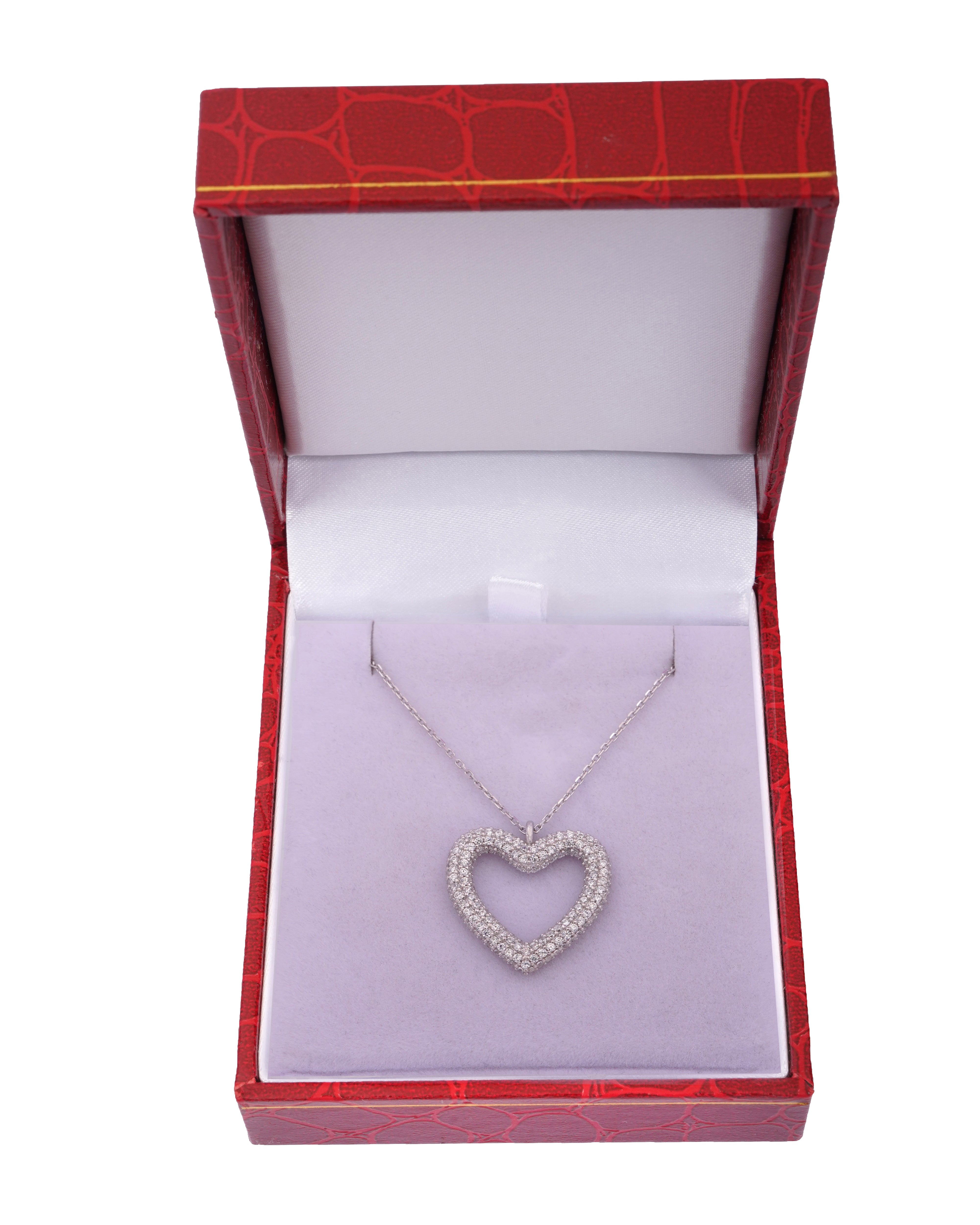 925 Silver Hollow Heart Necklace - Leona Jewelry