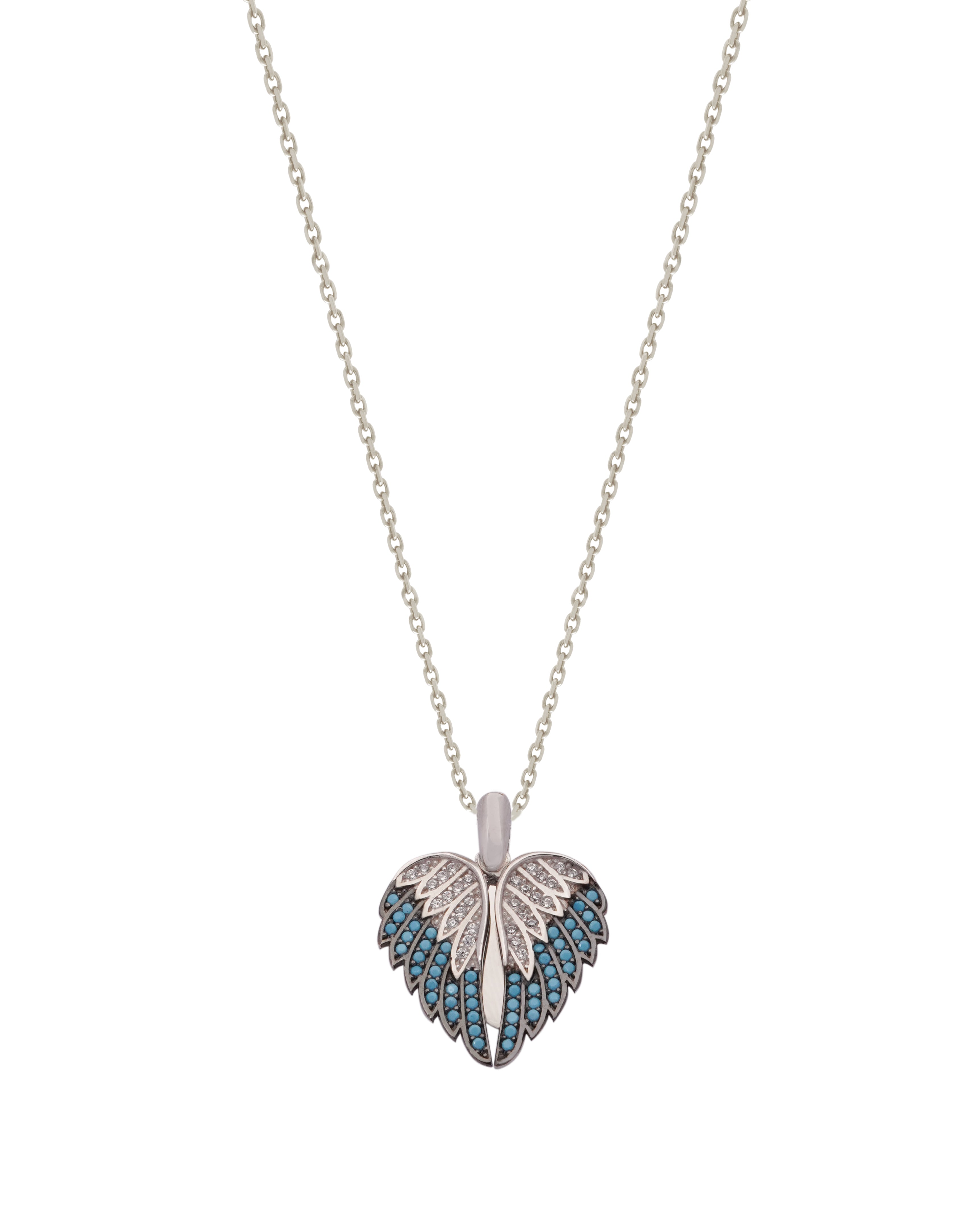925 Silver Personalized Custom Angel Wings Name Necklace (Blue Stones) - Leona Jewelry