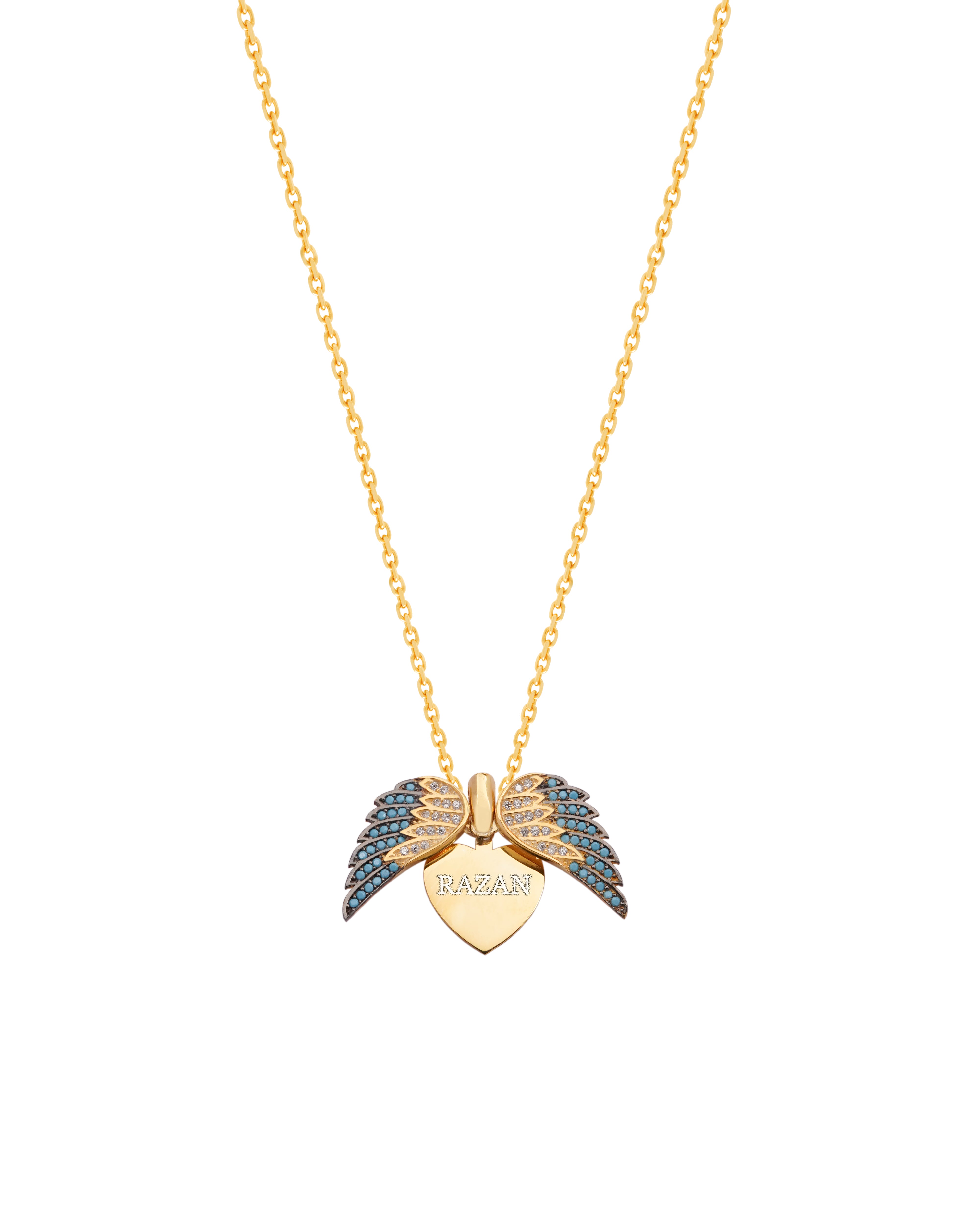 925 Silver Personalized Custom Angel Wings Name Necklace (Blue Stones) - Leona Jewelry