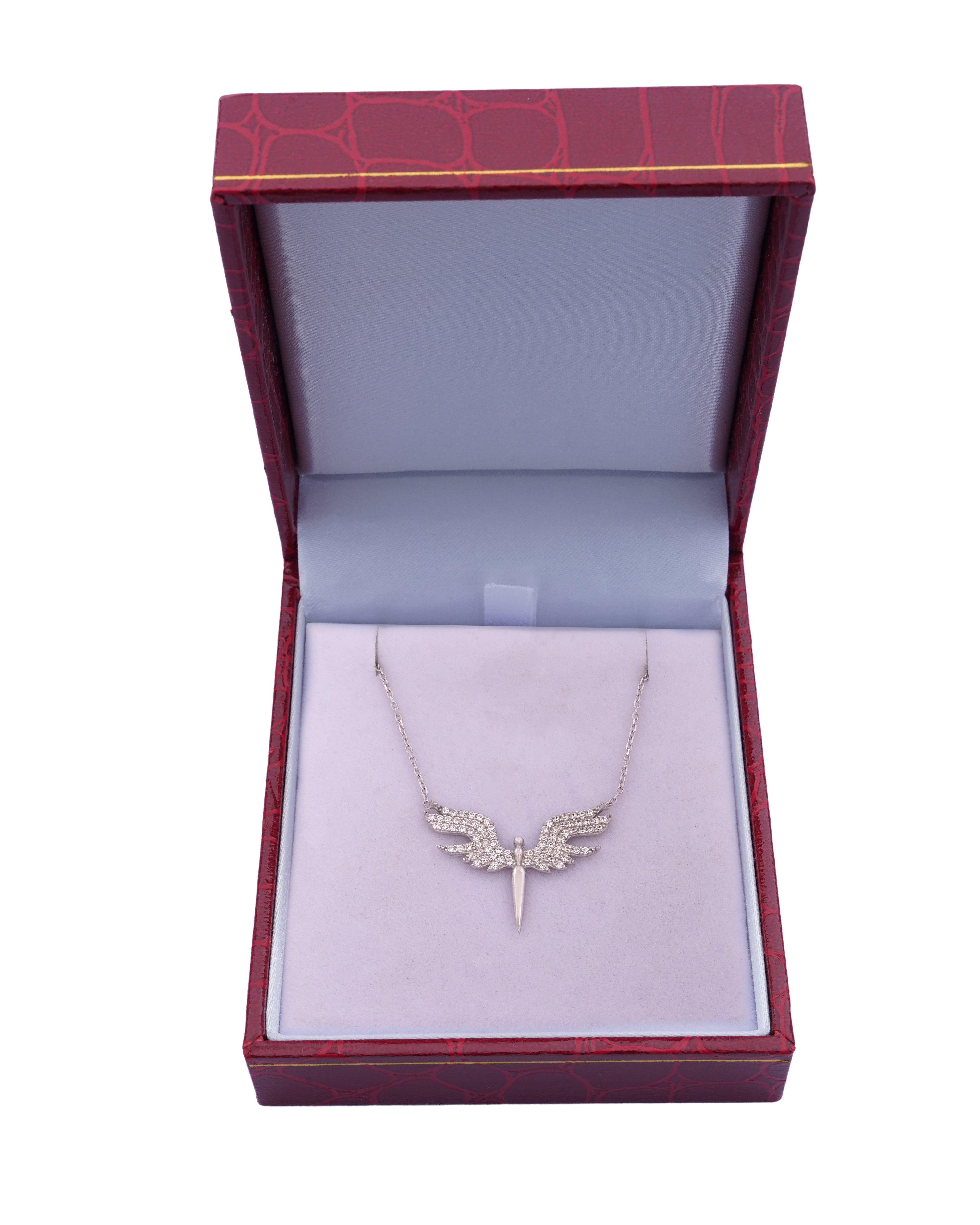 925 Silver Angel Wings Necklace (White) - Leona Jewelry