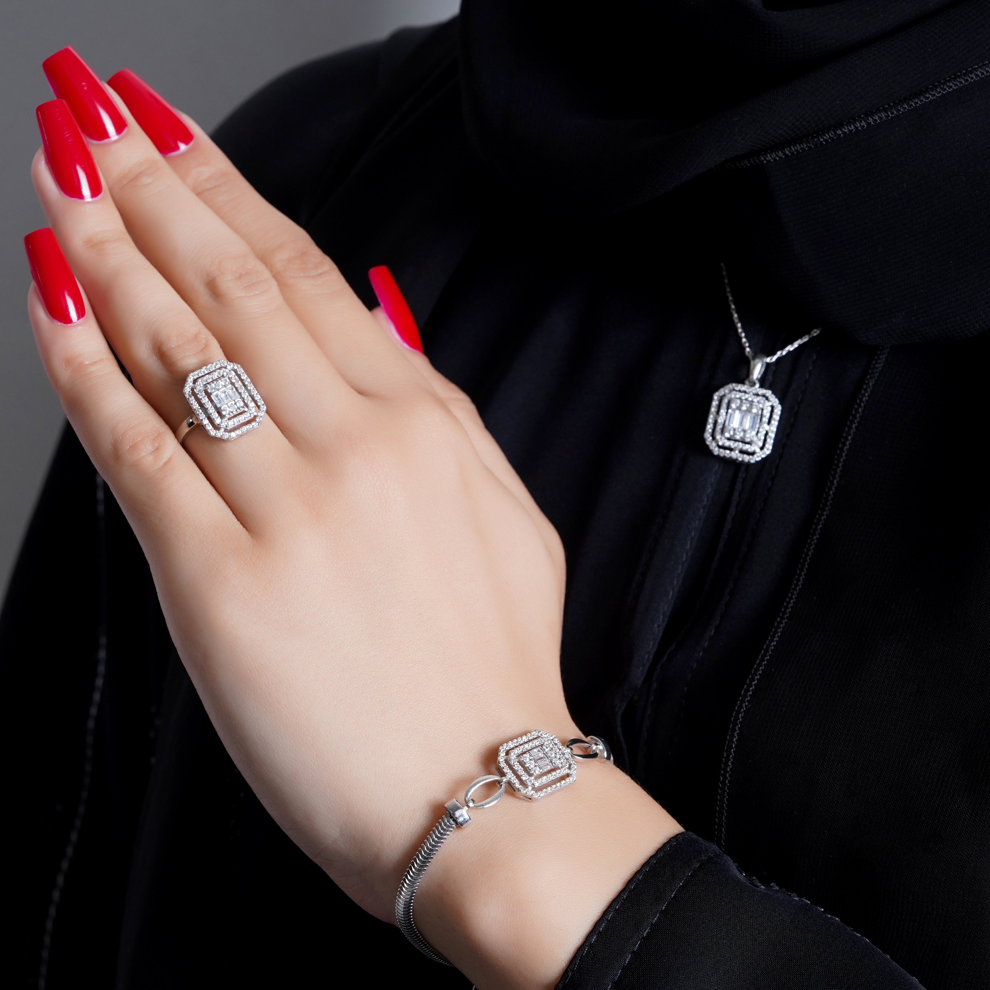 925 Silver Octagon Jewelry Set (Silver) - Leona Jewelry