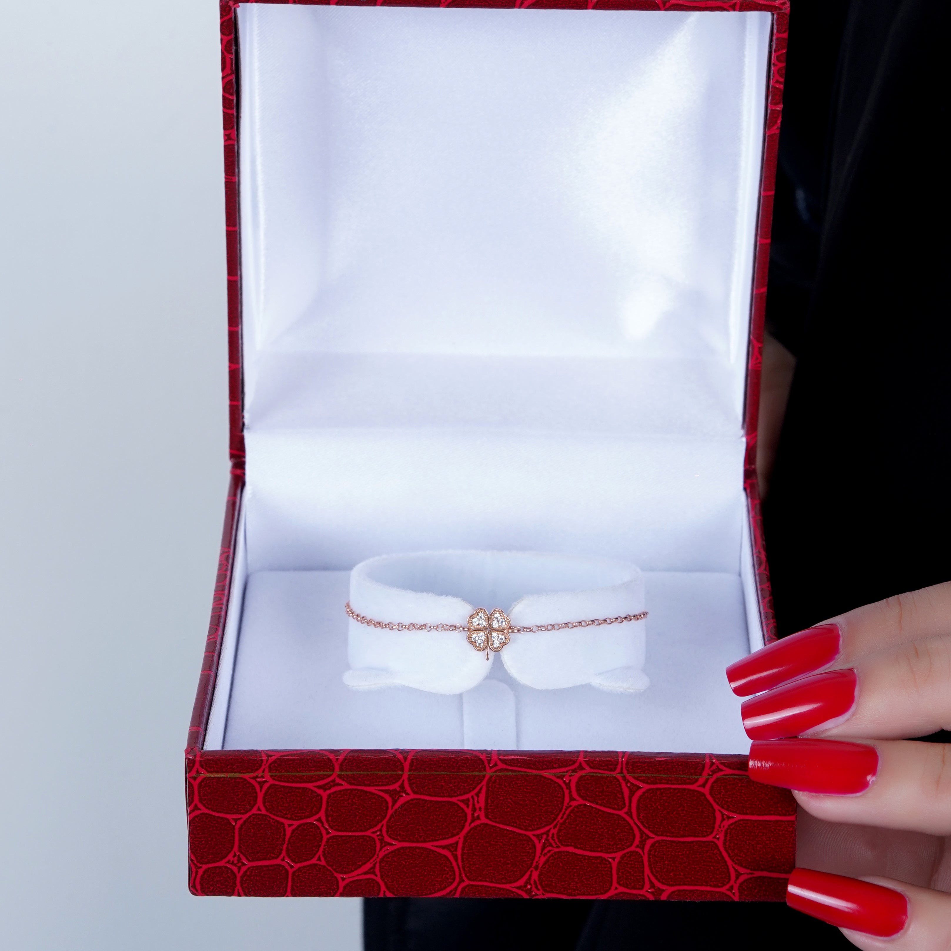 925 Silver Dainty Four Hearts Bracelet (Rose Gold) - Leona Jewelry