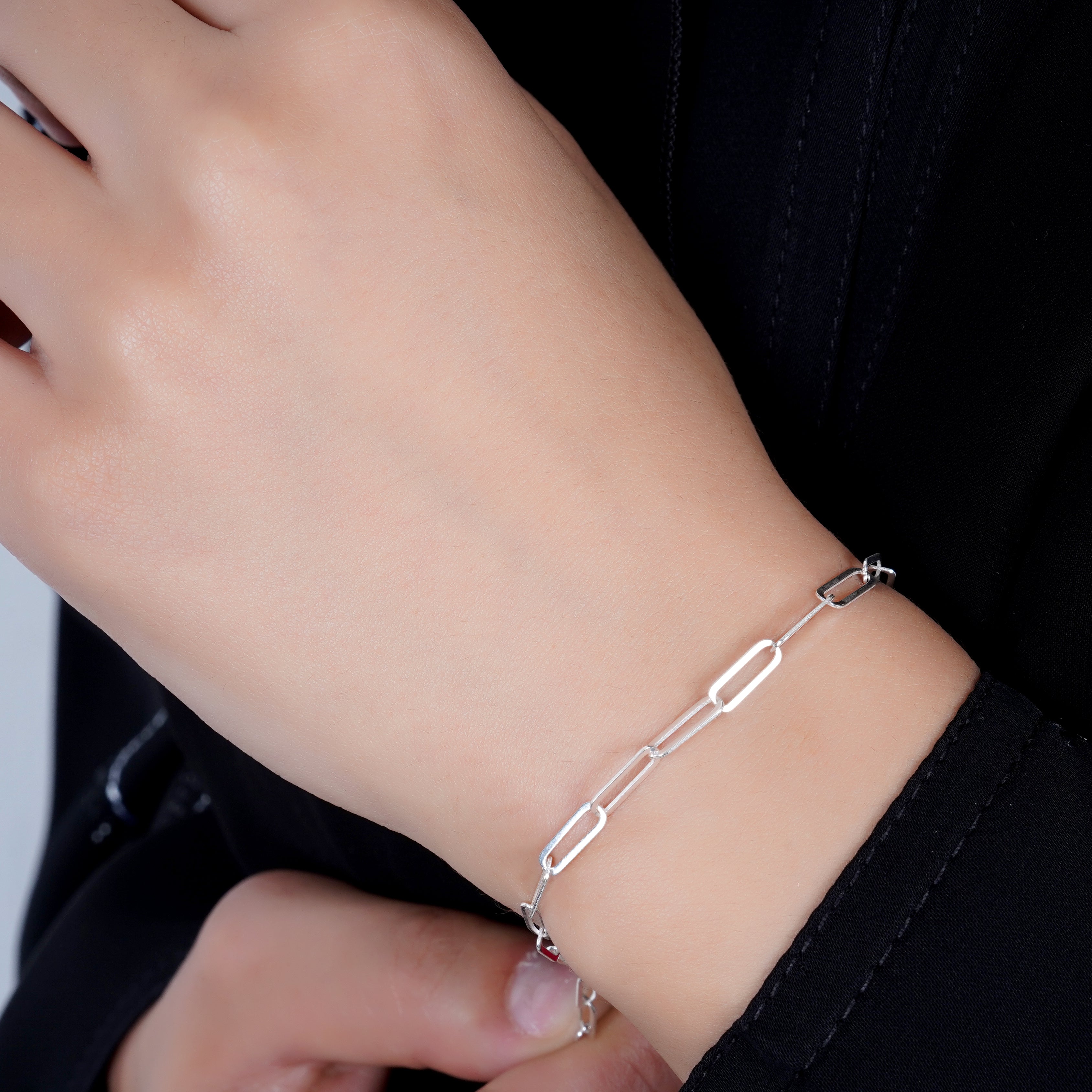 925 Silver Paperclip Bracelet (Silver) - Leona Jewelry